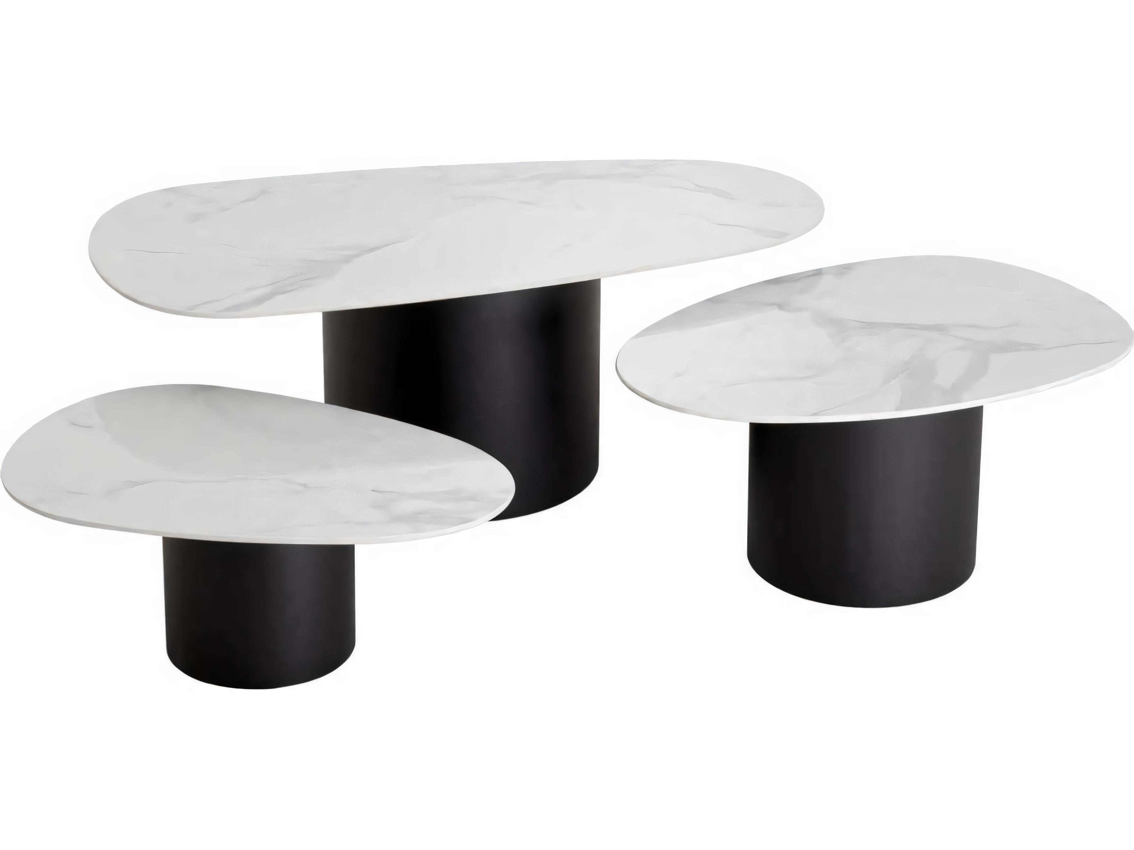 Eichholtz Zane White Ceramic Marble Set of 3 Coffee Table
