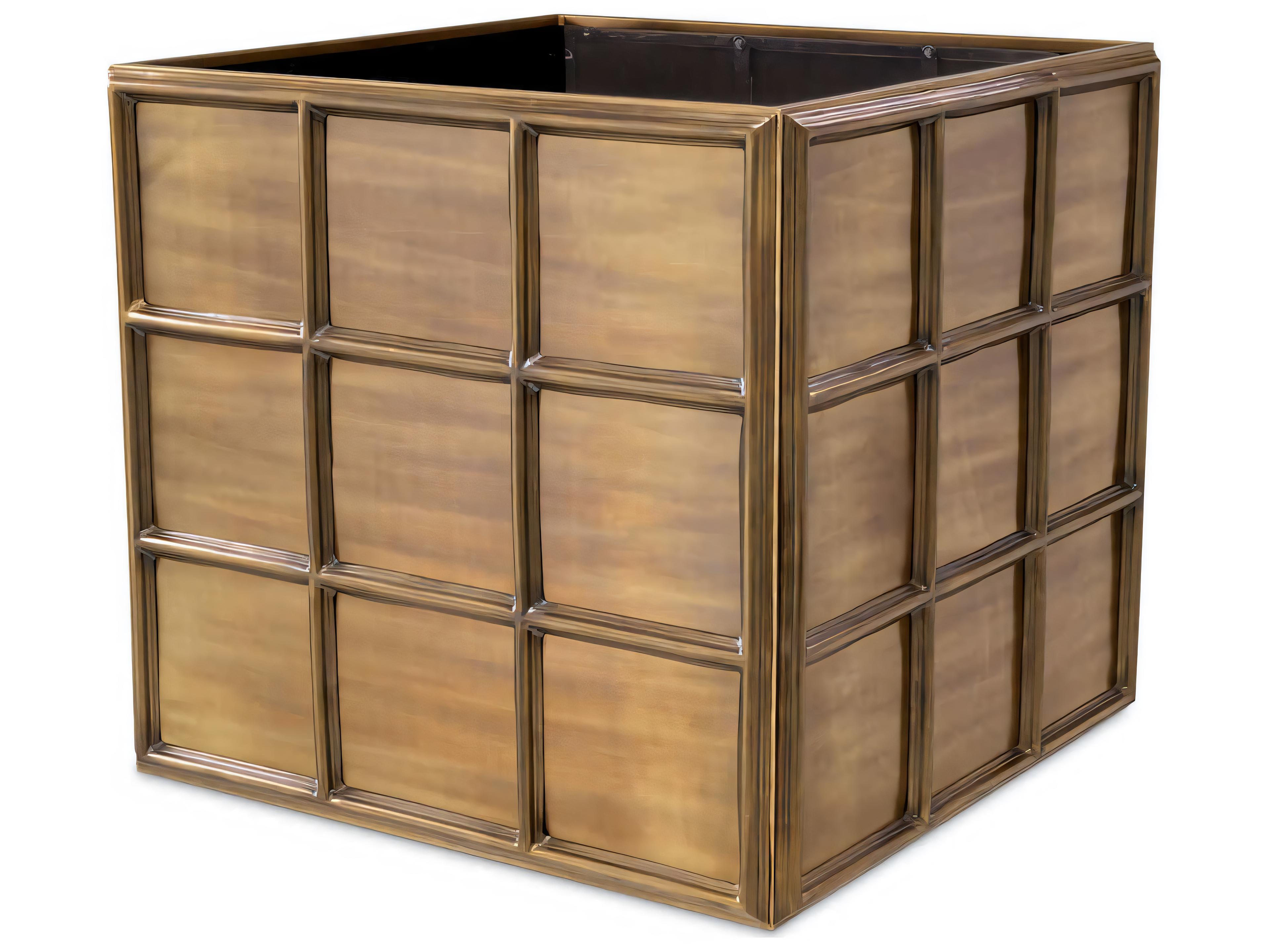 Grid L Planter in Vintage Brass