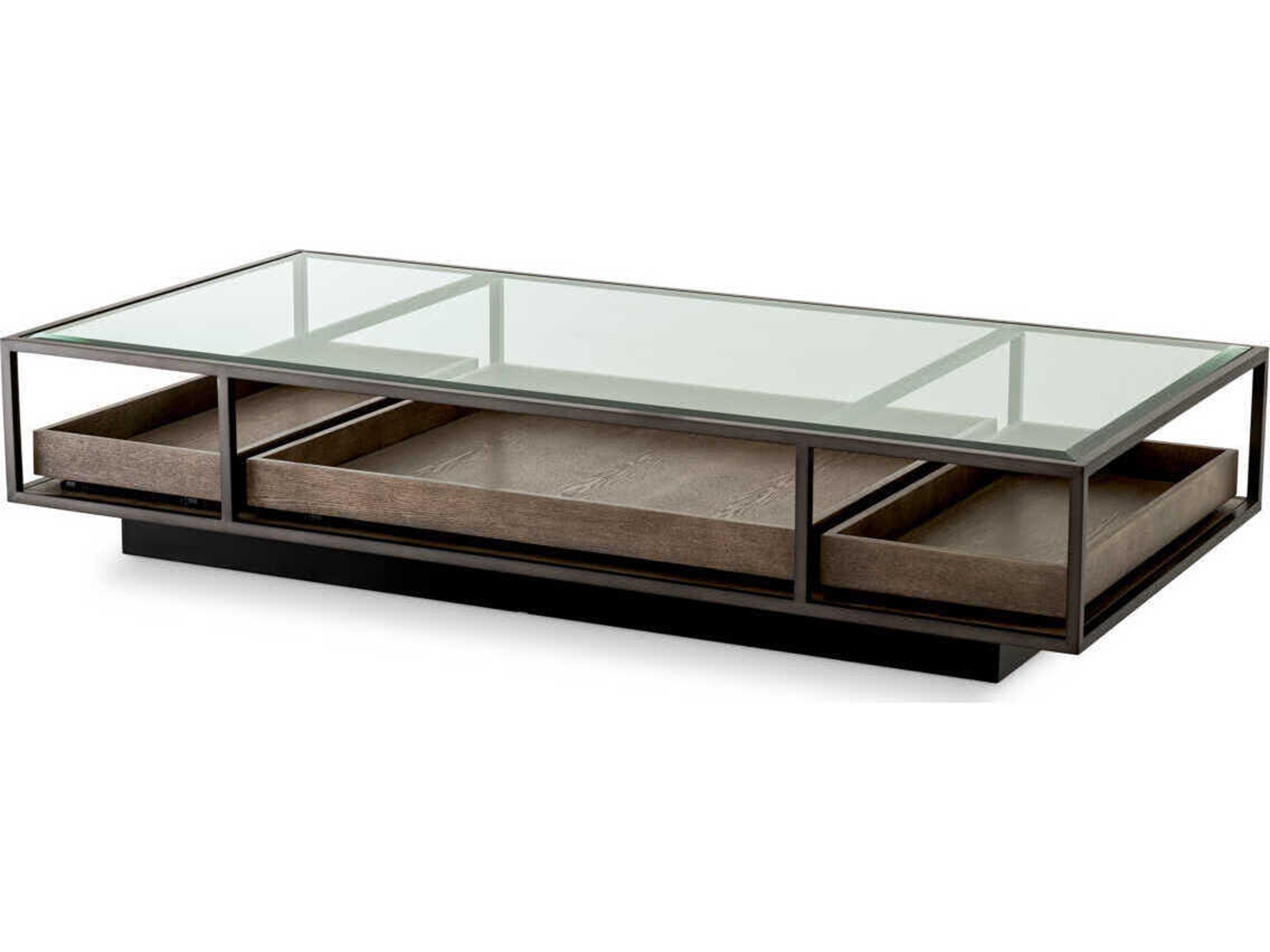 Roxton Coffee Table in Bronze Finish with Glass Top