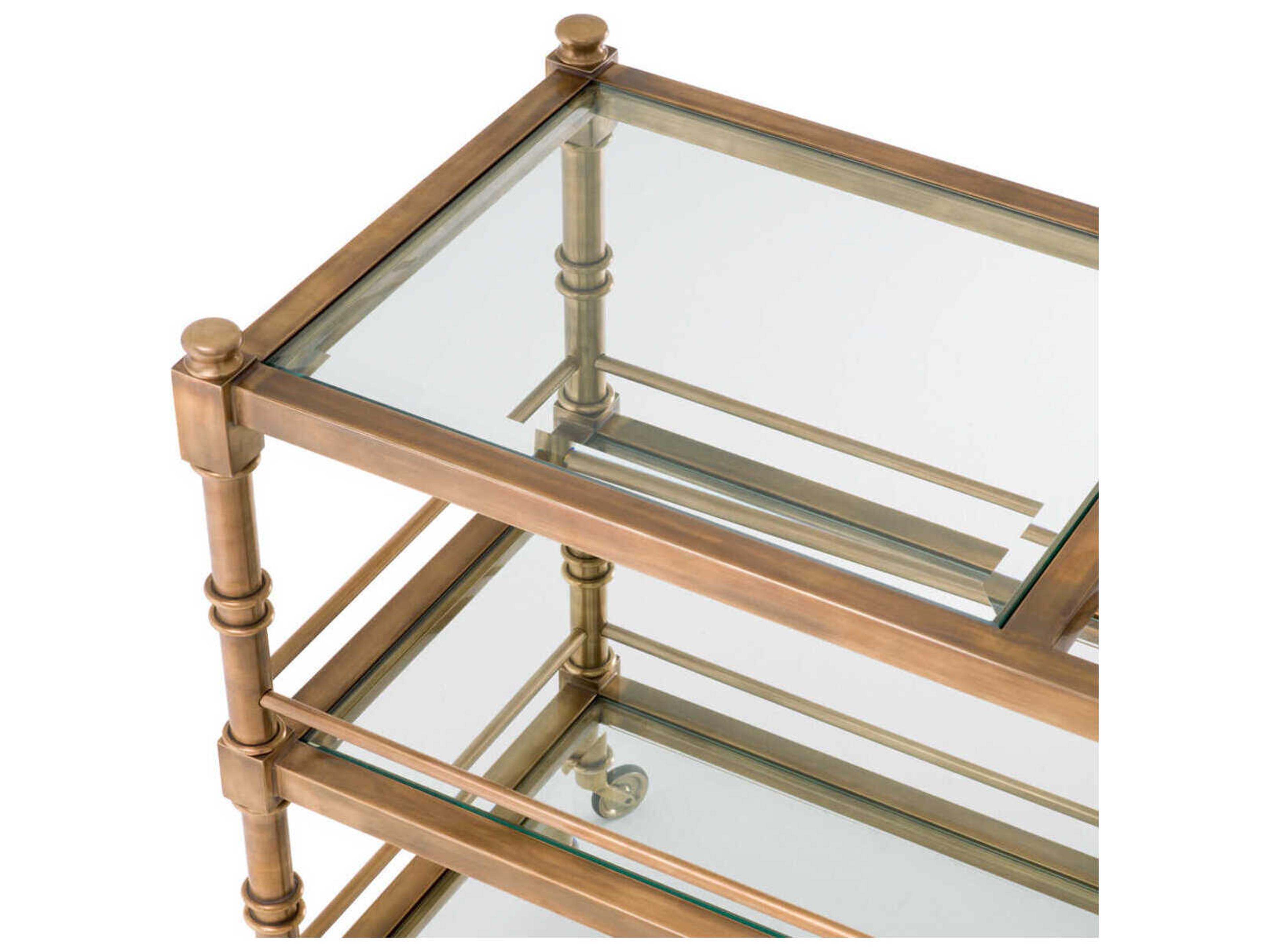 Eichholtz Alexia Vintage Brass Bevelled Clear Glass Trolley