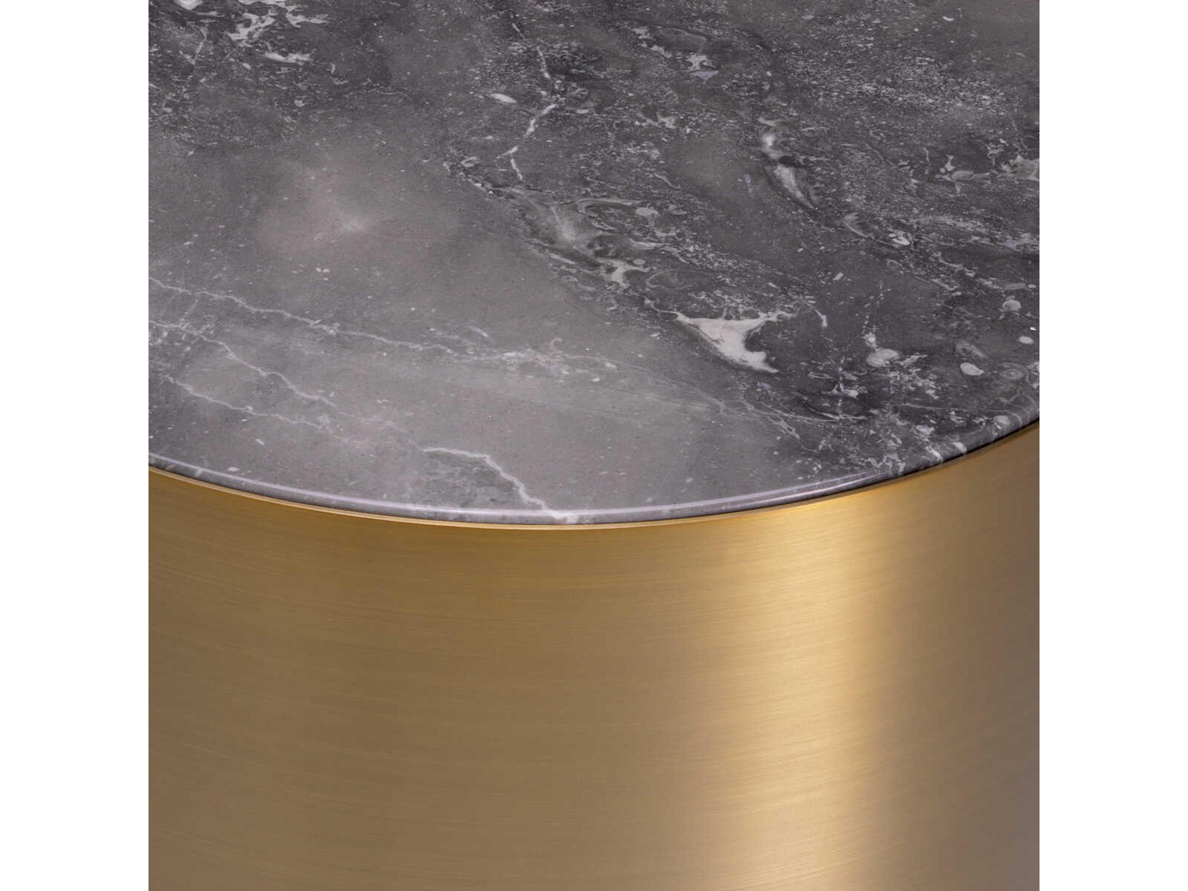 Eichholtz Porter Round Brushed Brass Grey Marble Side Table