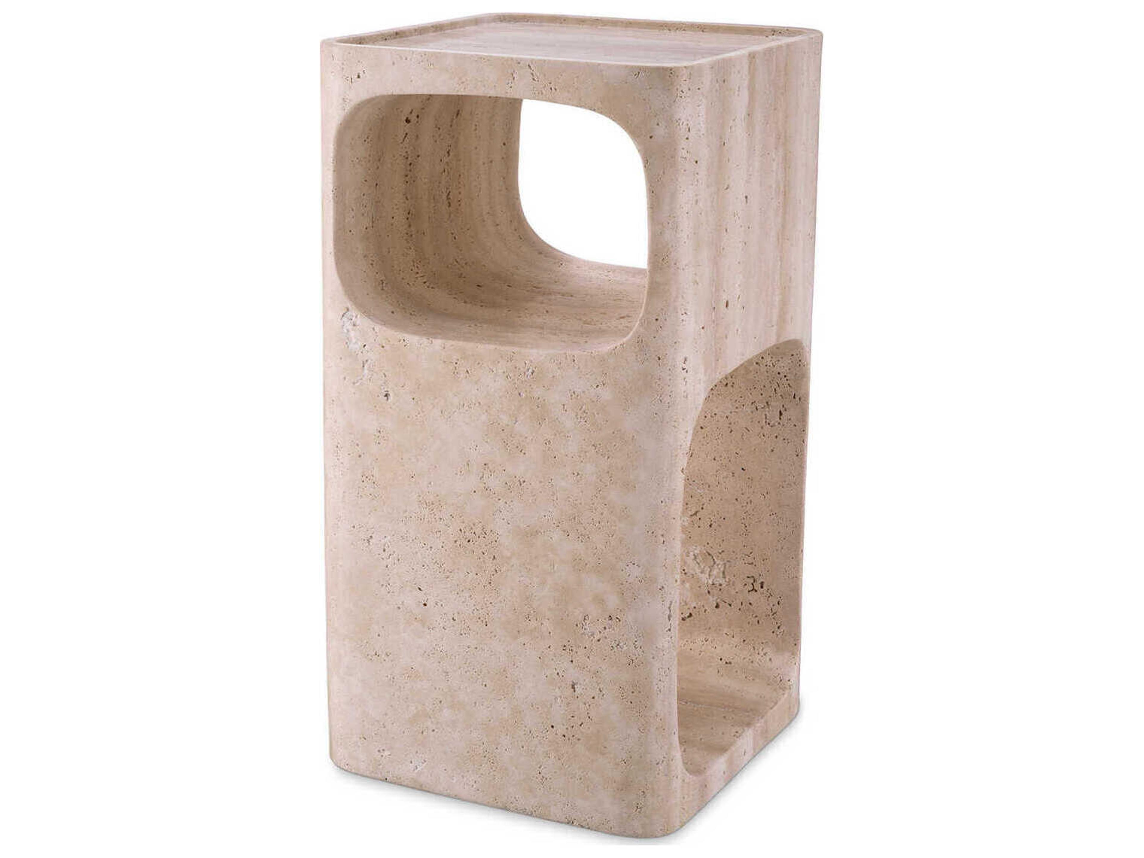 Adler Side Table Travertine Sculptural
