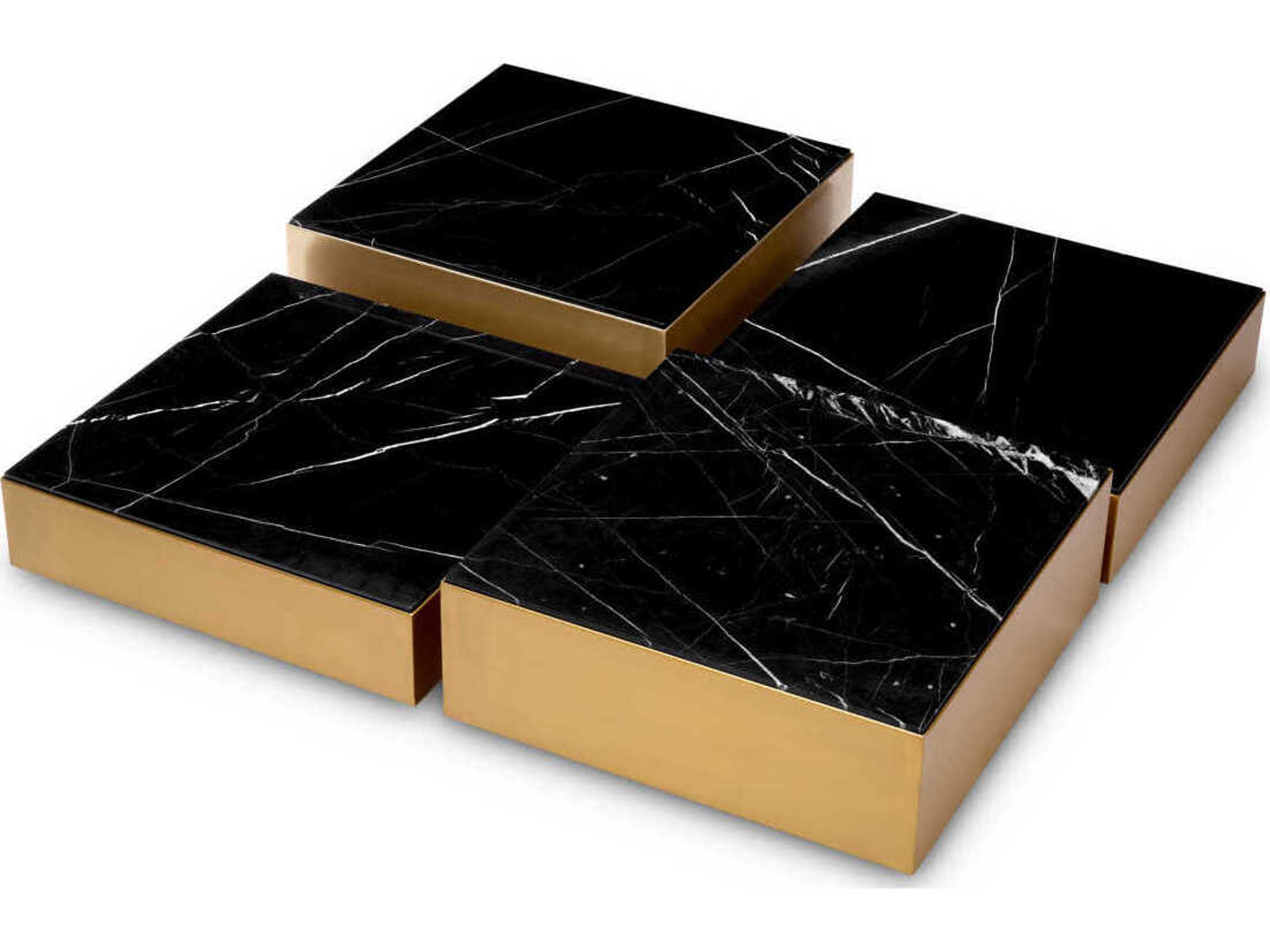 Eichholtz Esposito Brushed Brass Black Marble Set of 4 Coffee Table