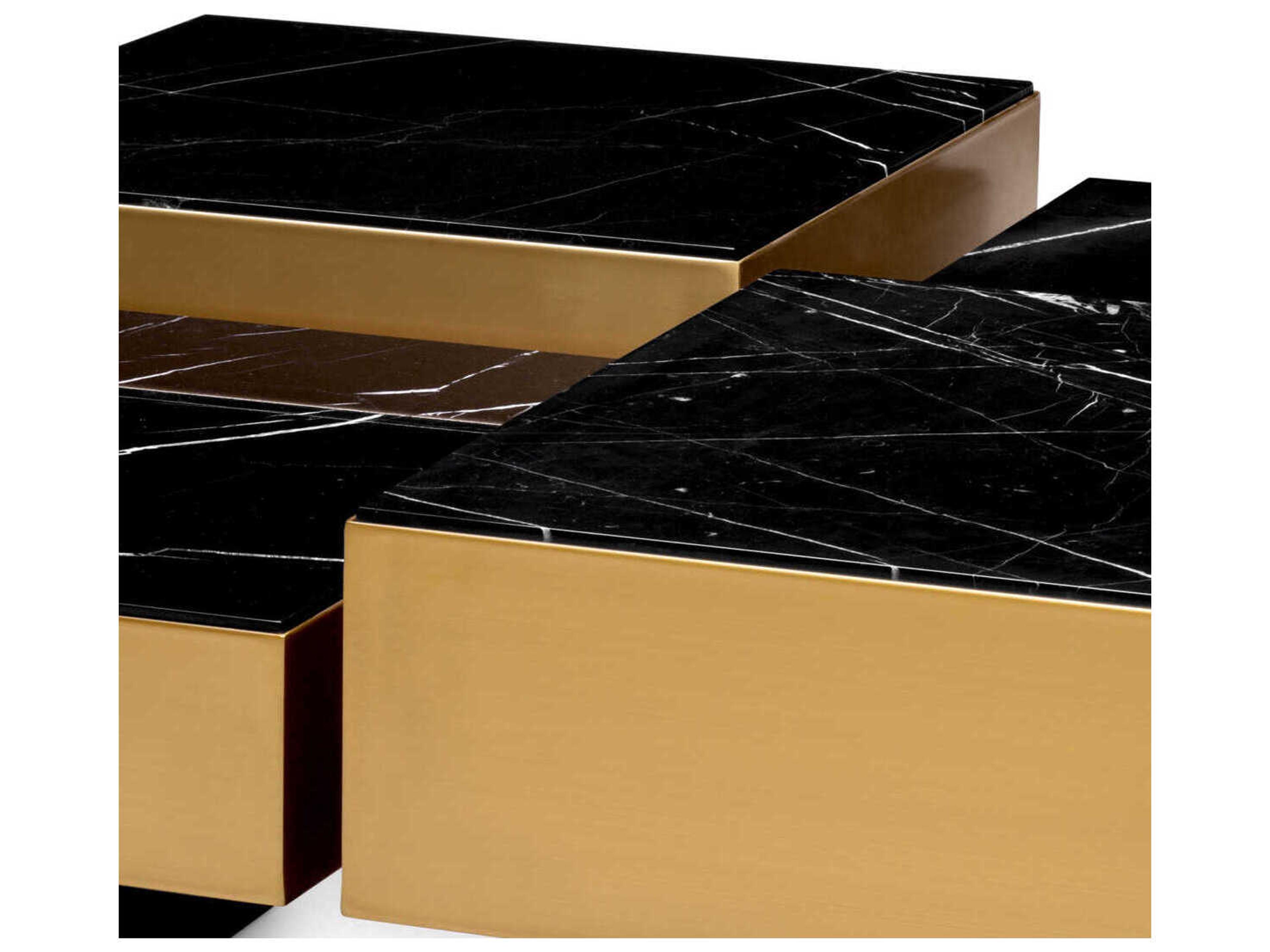 Eichholtz Esposito Brushed Brass Black Marble Set of 4 Coffee Table