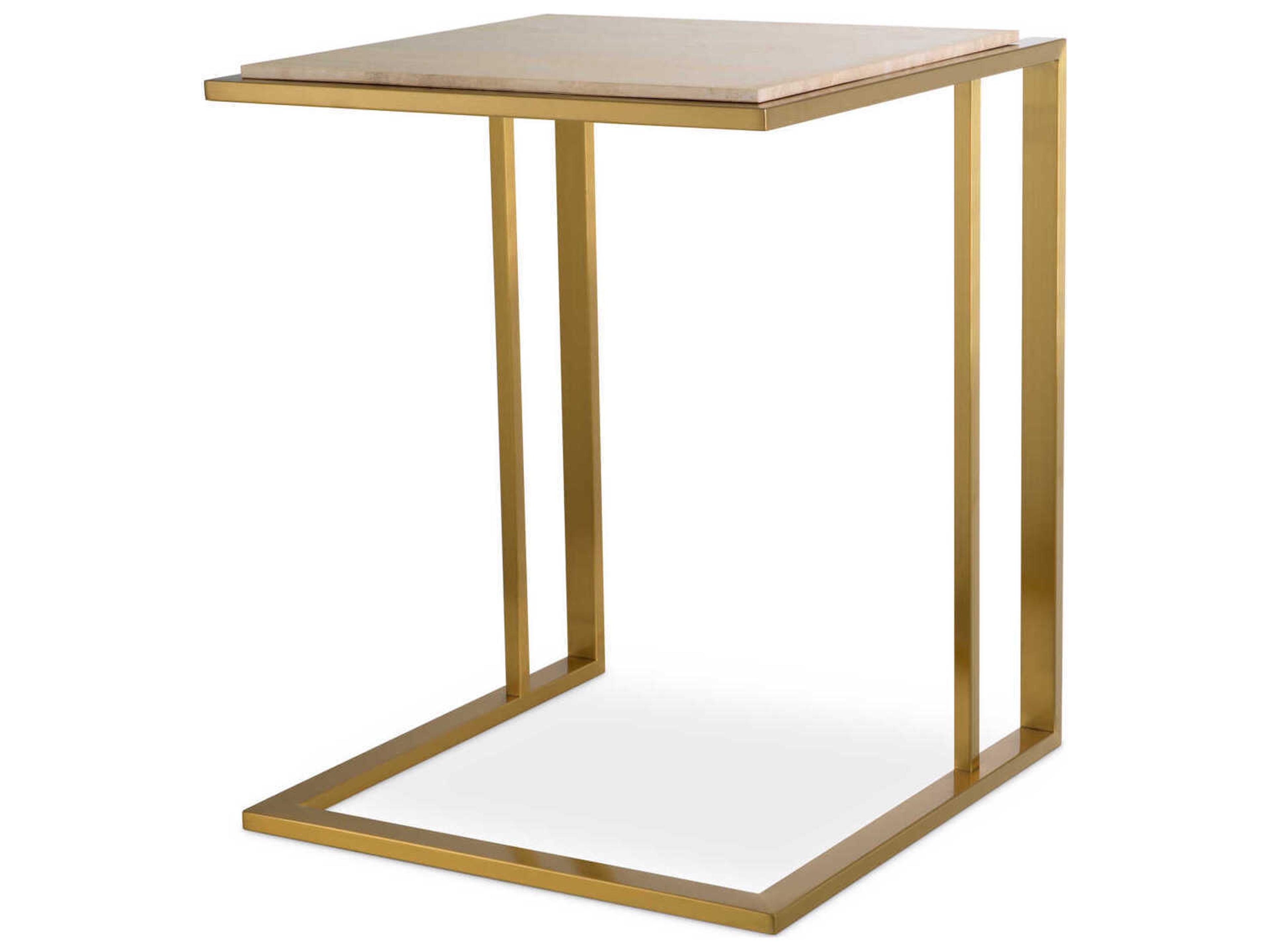 Cocktail Brushed Brass Travertine Side Table