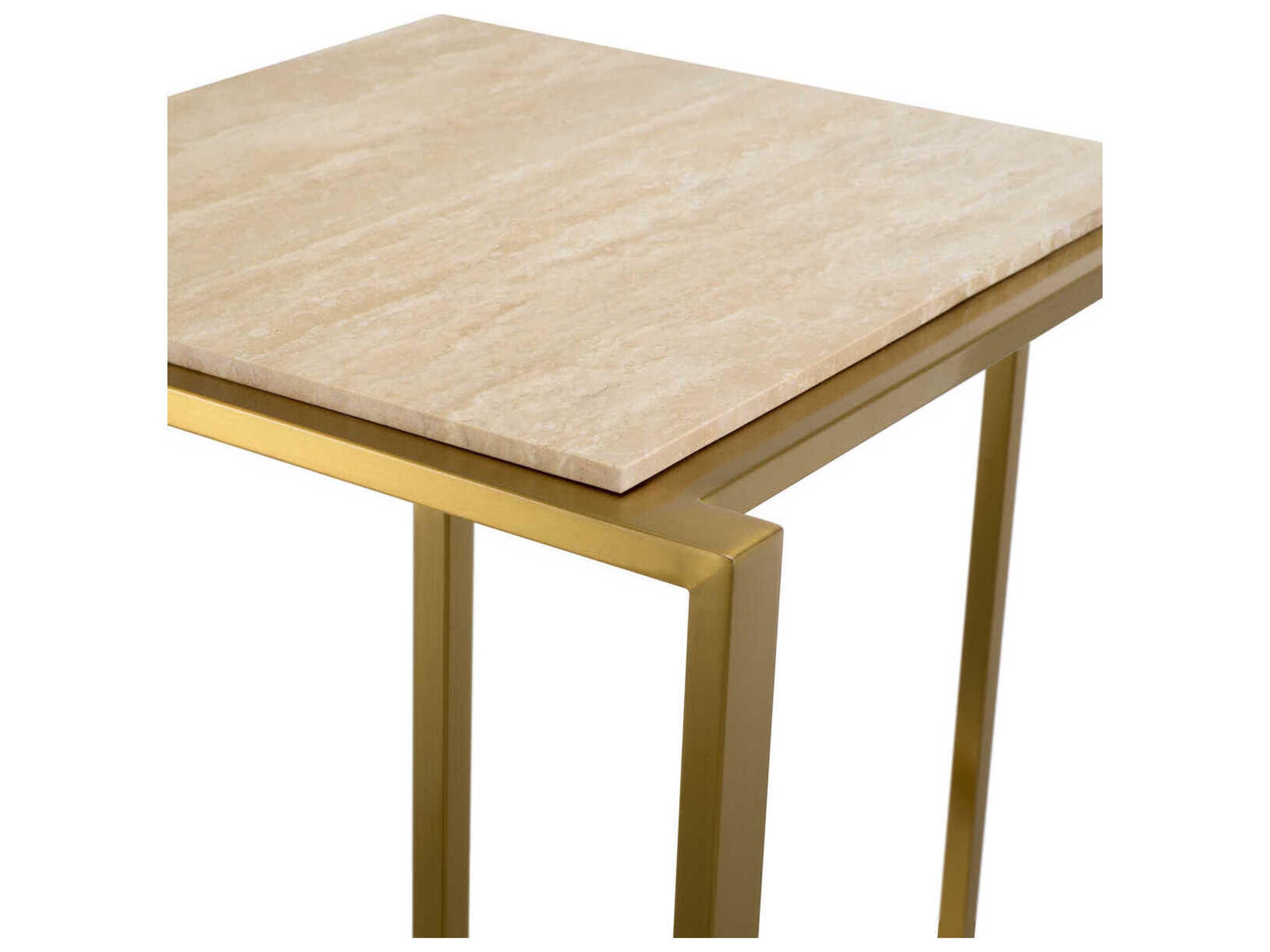 Eichholtz Cocktail Brushed Brass Travertine Side Table