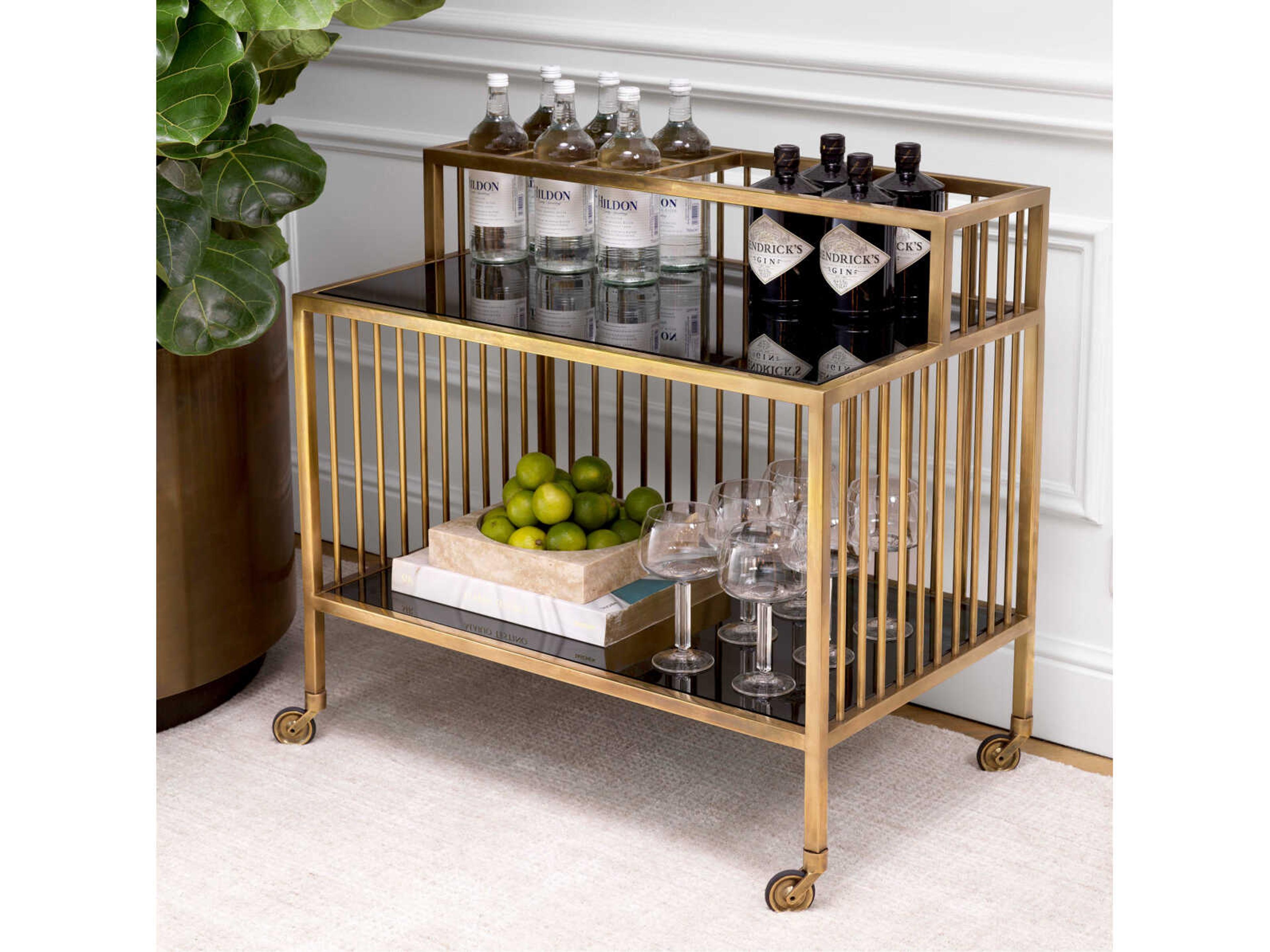 Eichholtz Rutherford Vintage Brass Smoke Glass Trolley