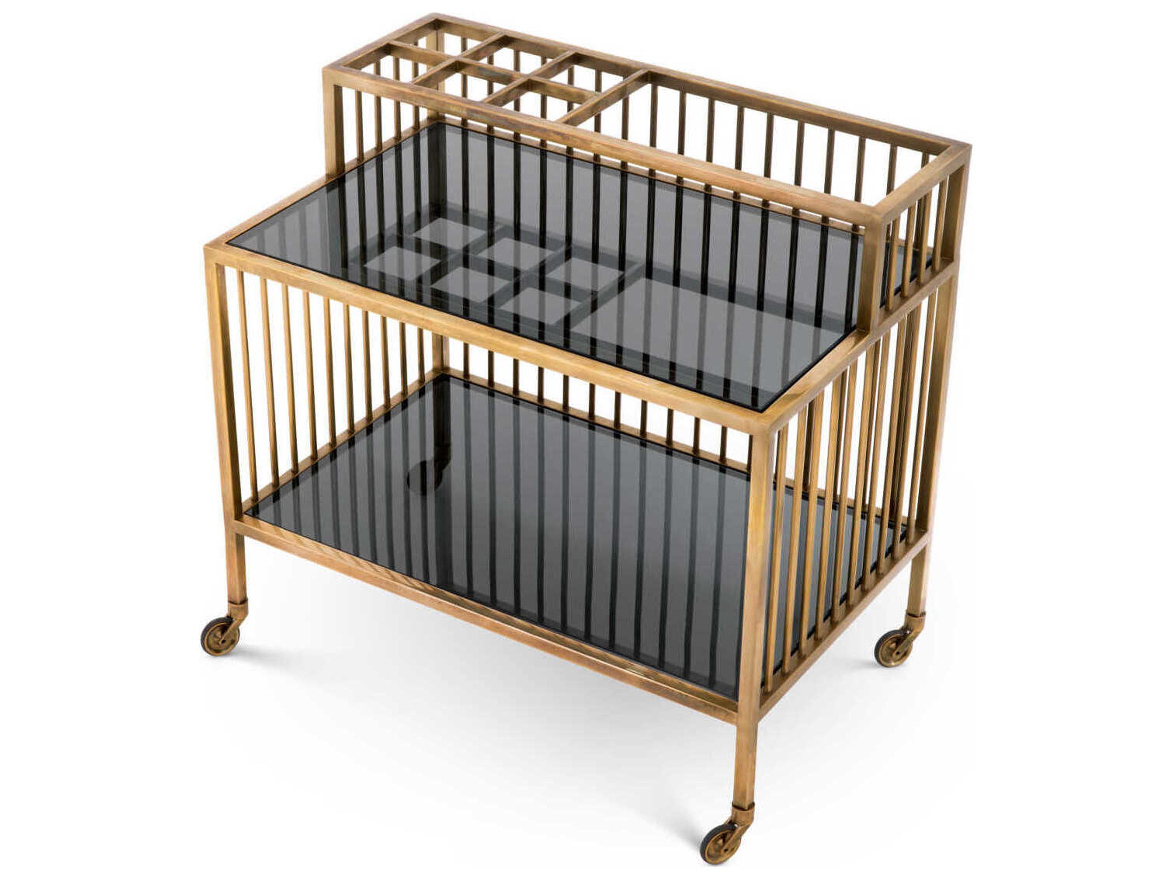 Eichholtz Rutherford Vintage Brass Smoke Glass Trolley