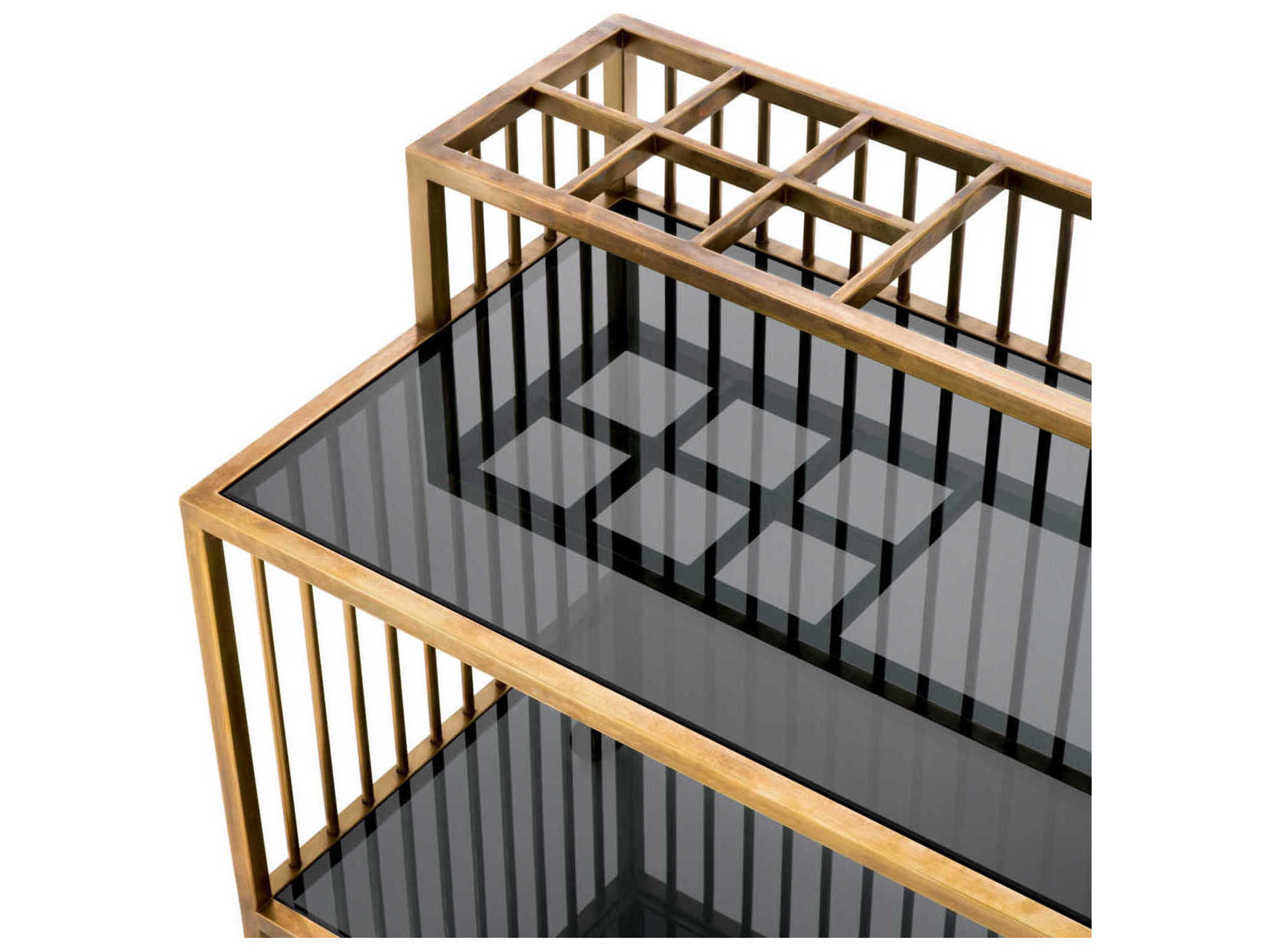 Eichholtz Rutherford Vintage Brass Smoke Glass Trolley