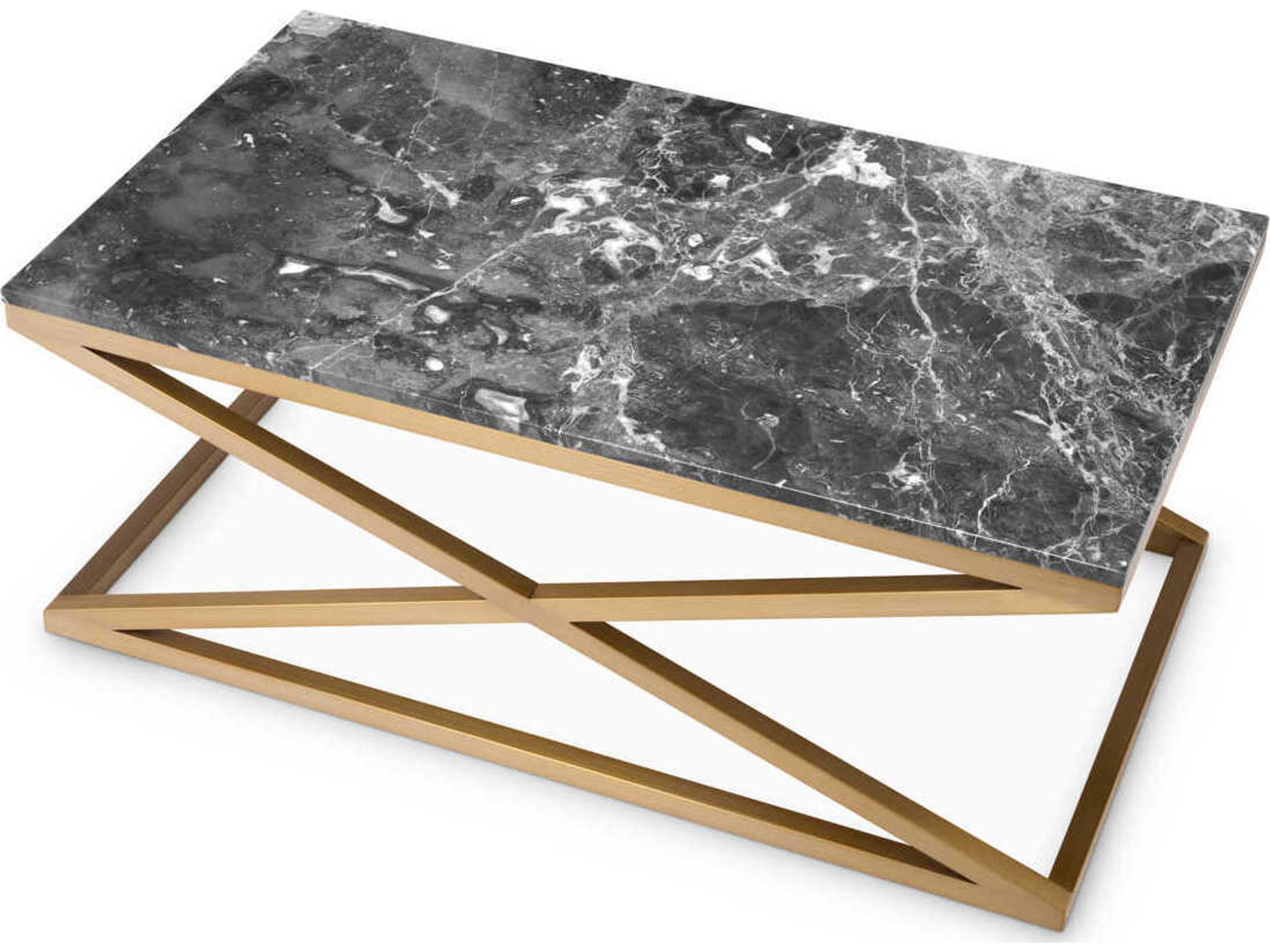 Eichholtz Criss Cross Brushed Brass Grey Marble Coffee Table