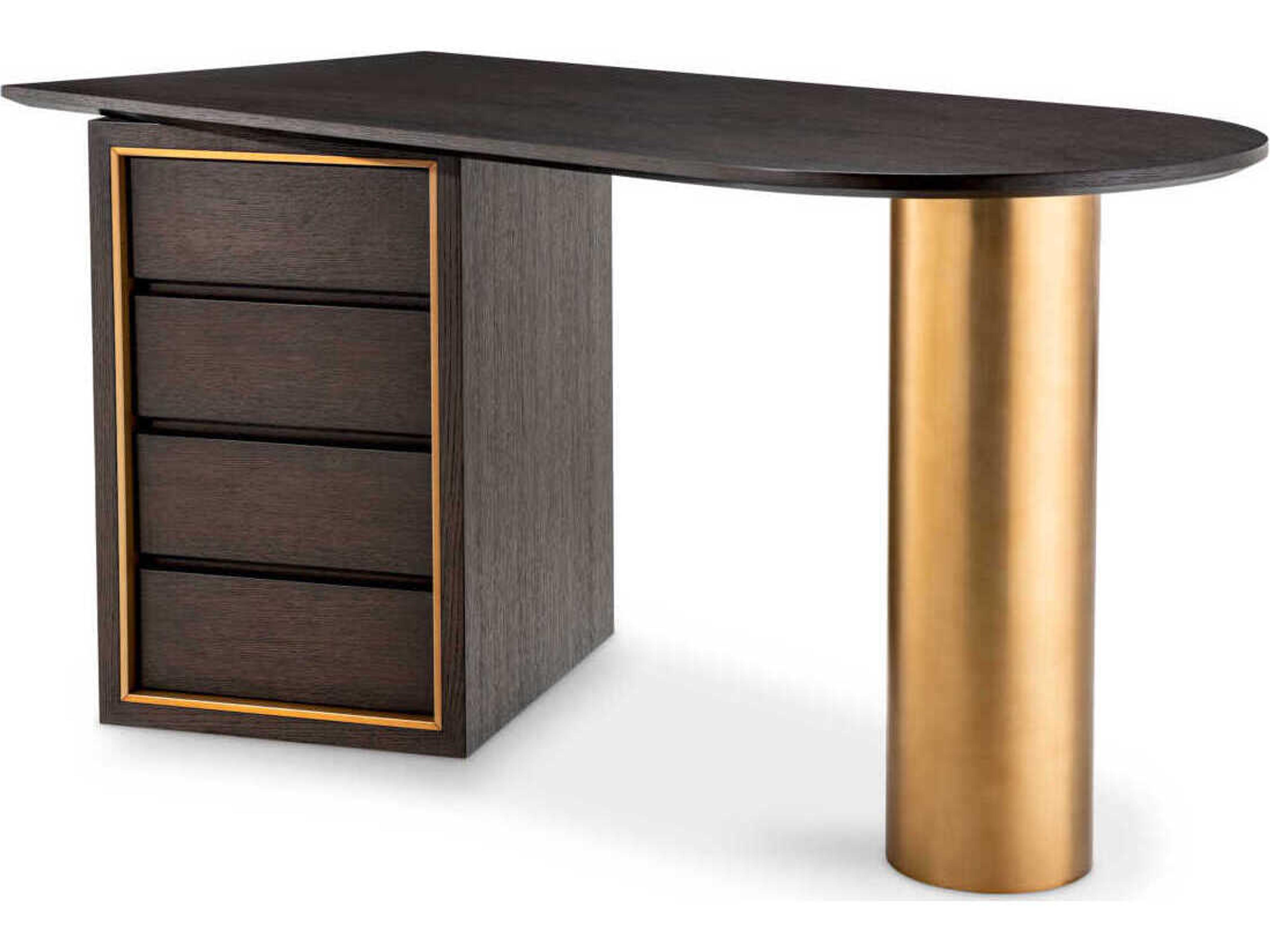 Eichholtz Del Rio Mocha Oak Veneer Brushed Brass Desk