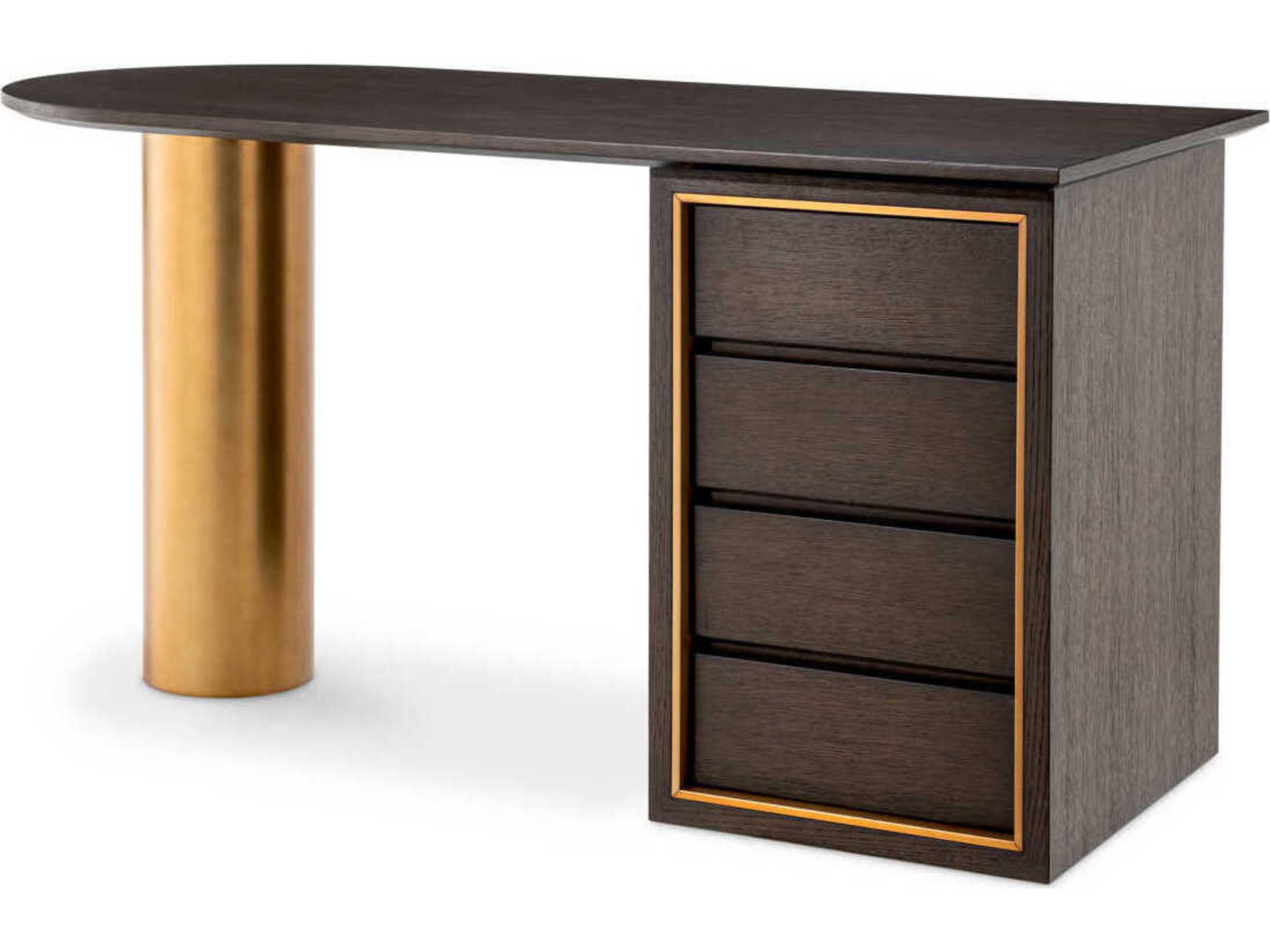 Eichholtz Del Rio Mocha Oak Veneer Brushed Brass Desk
