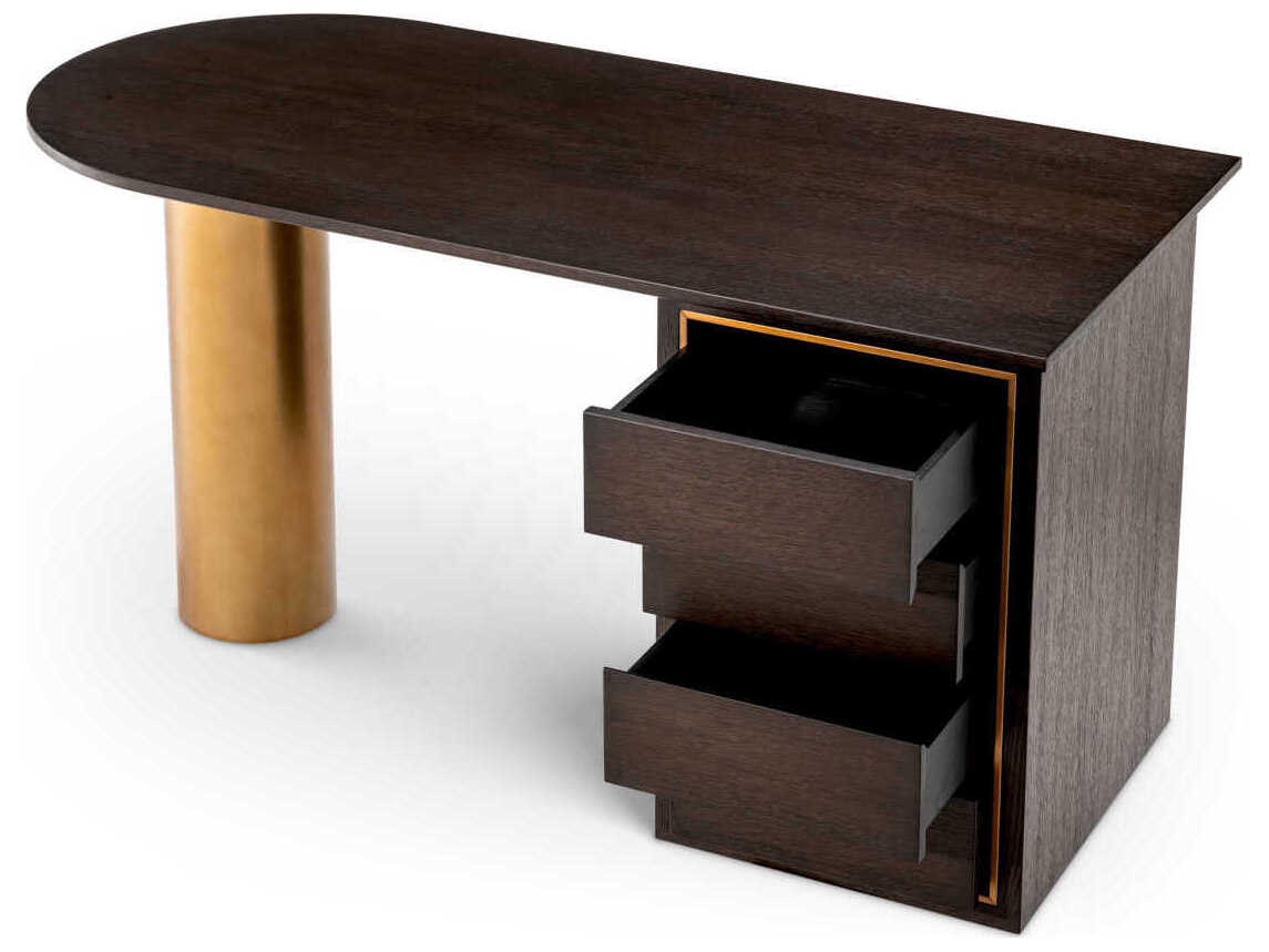 Eichholtz Del Rio Mocha Oak Veneer Brushed Brass Desk