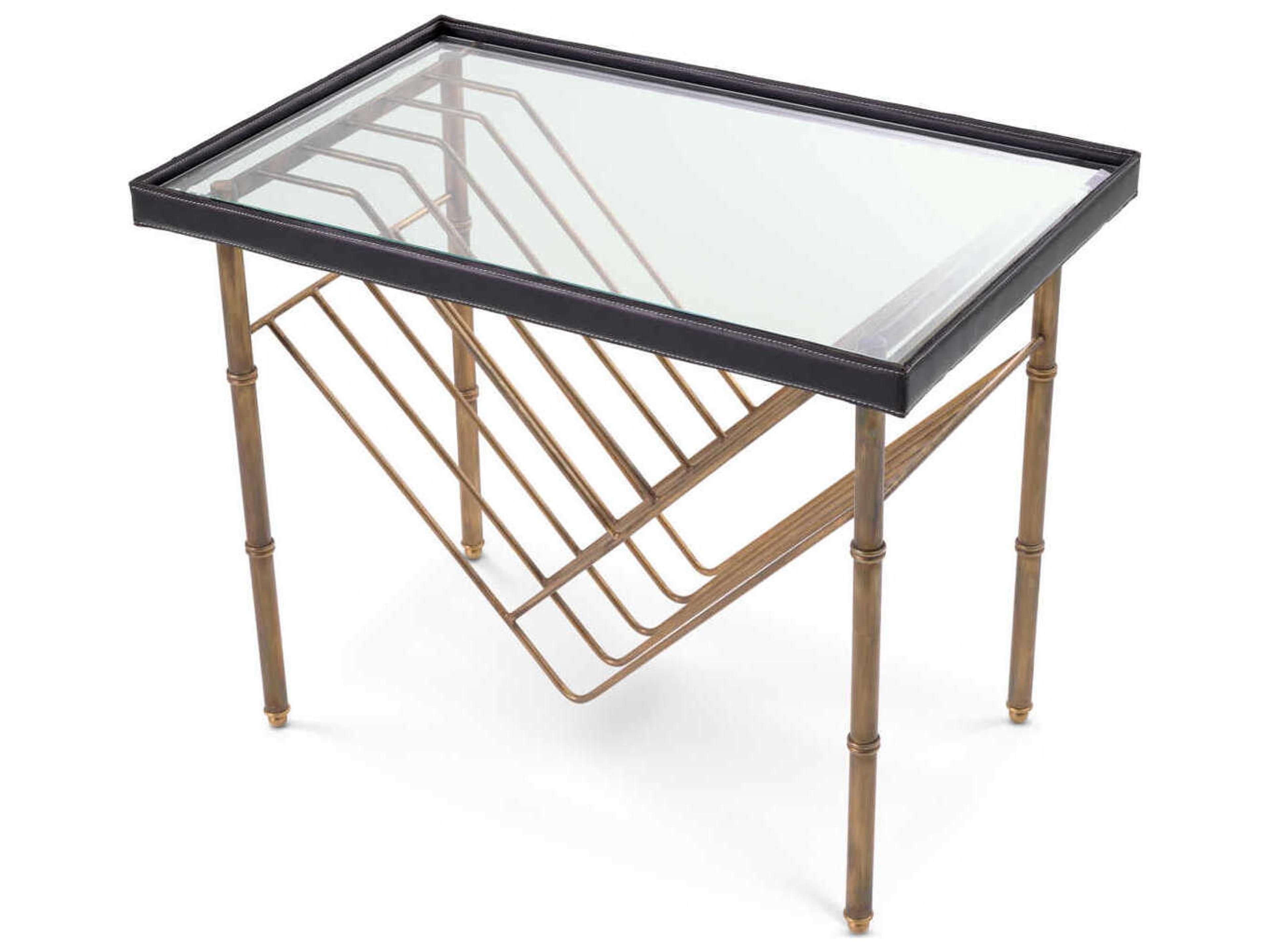 Eichholtz Princess With Magazine Rack Black Leather Side Table