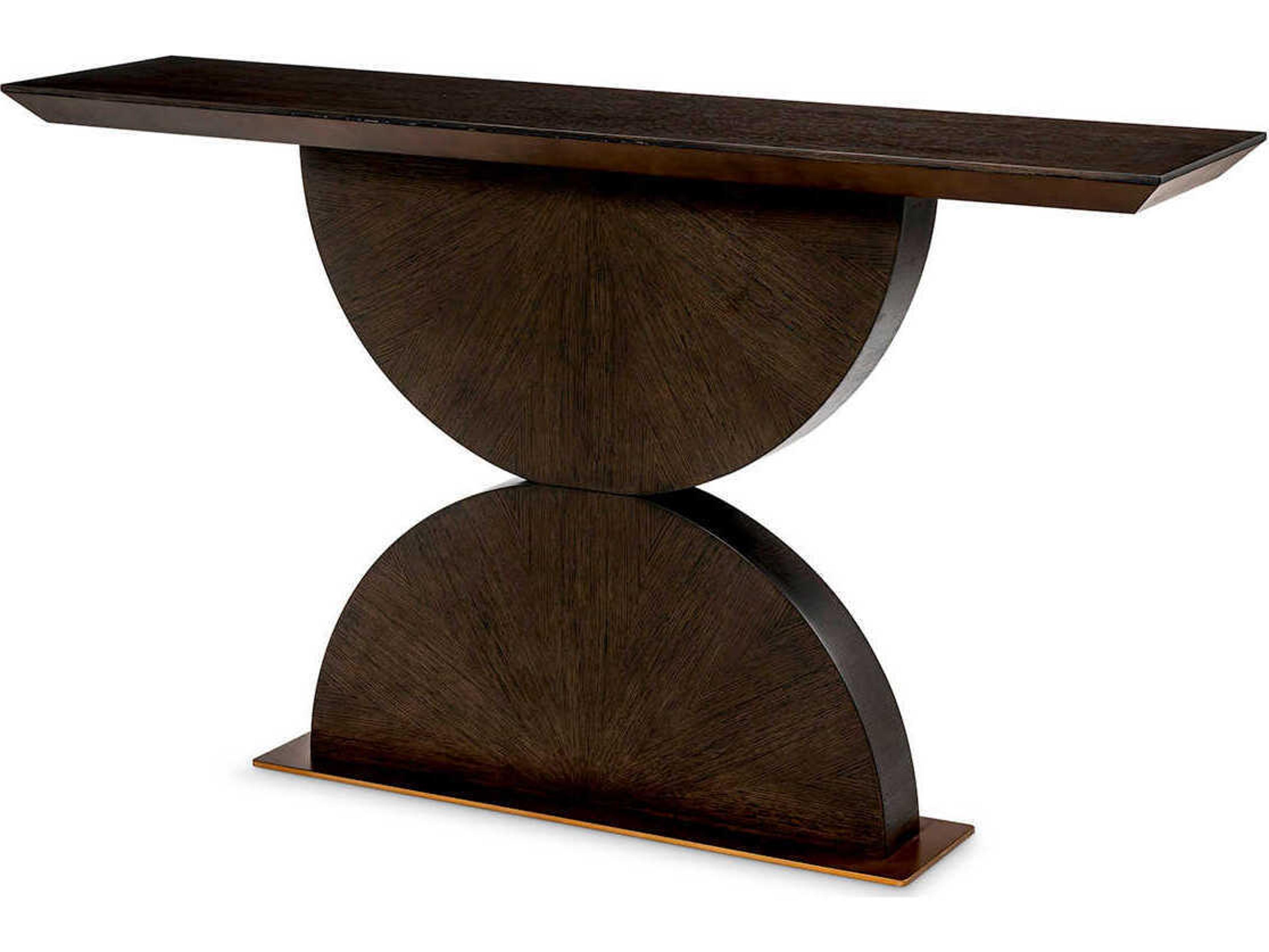 Spring Console Table in Mocha Oak Veneer and Brushed Brass