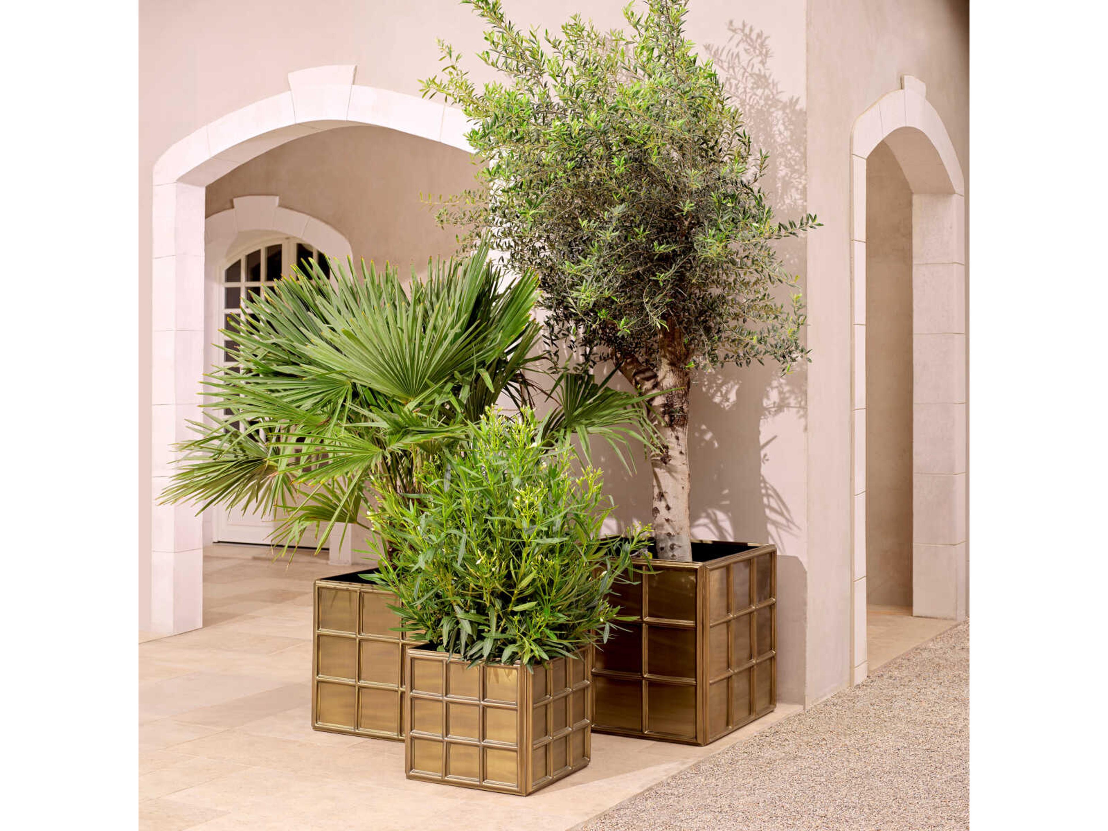 Eichholtz Grid Vintage Brass Planter