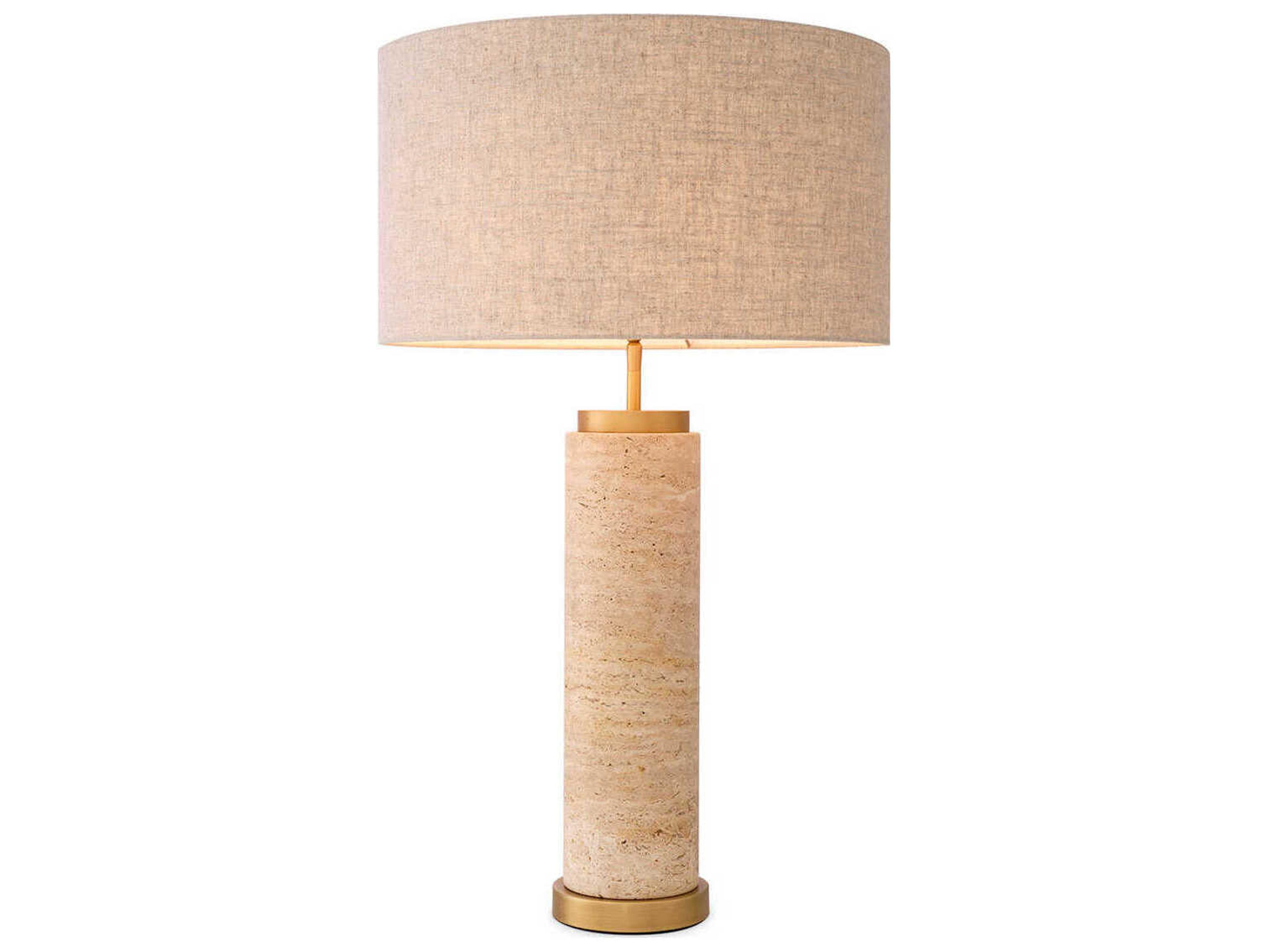 Lxry Travertine Table Lamp with Antique Brass Finish