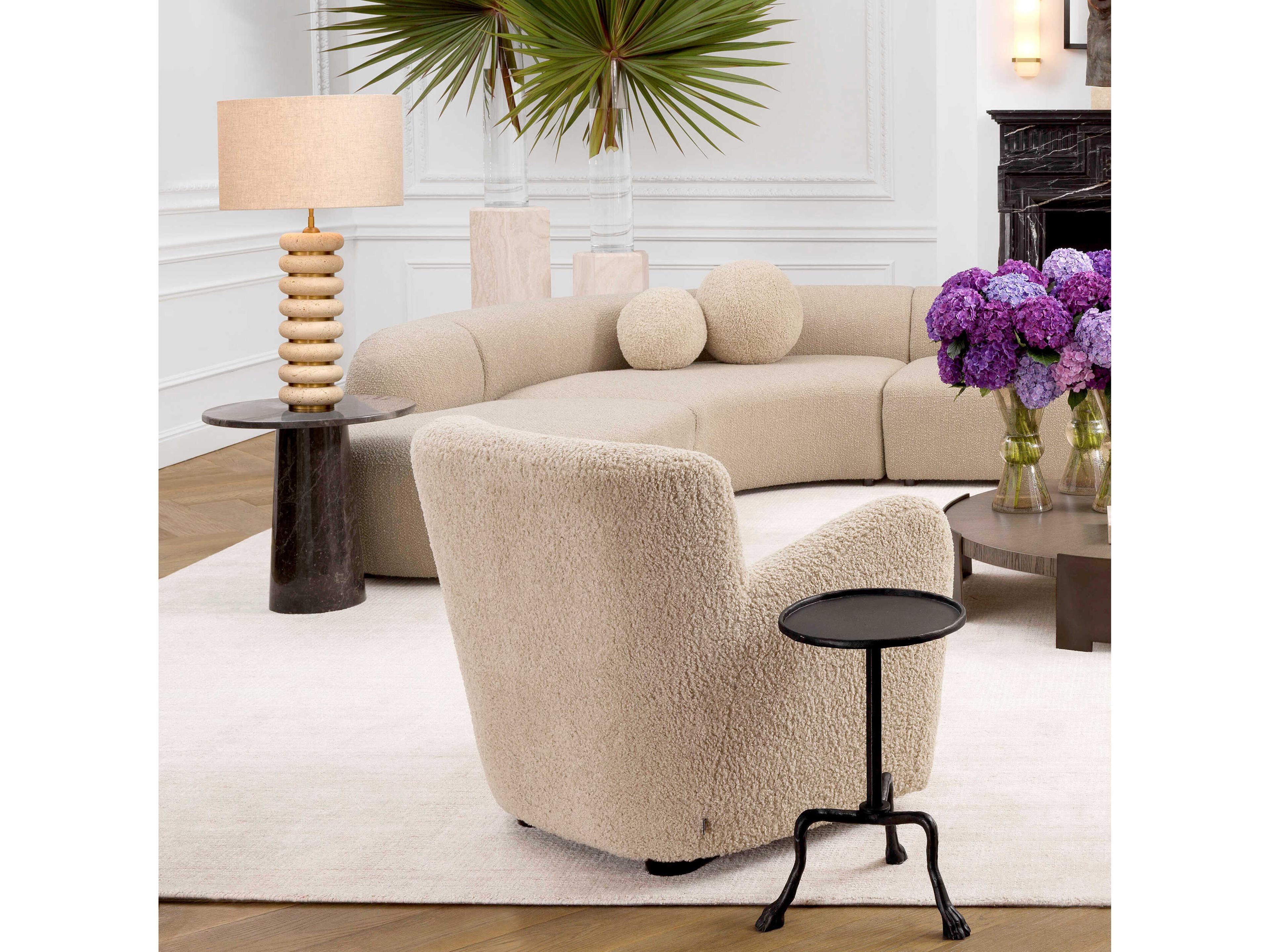 Eichholtz Baron Travertine Antique Brass Incl Shade Table Lamp