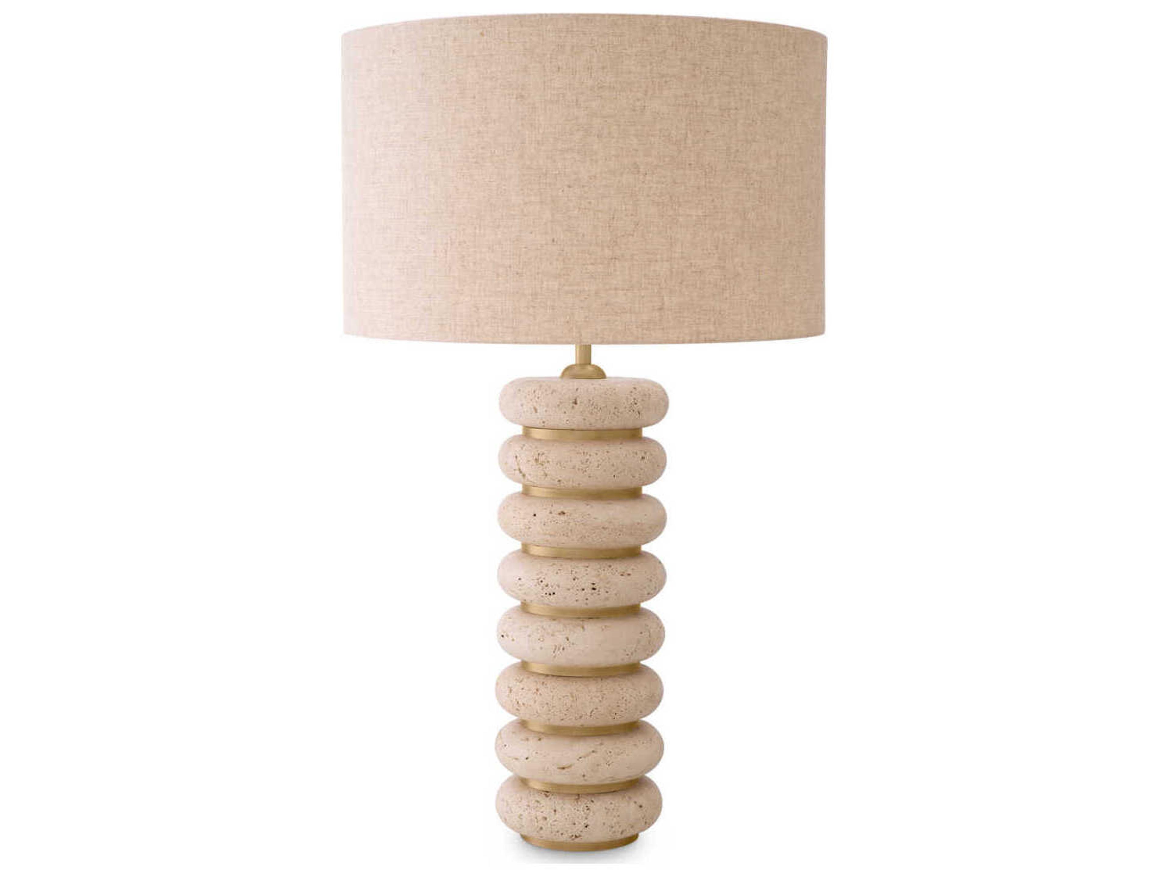 Eichholtz Baron Travertine Antique Brass Incl Shade Table Lamp