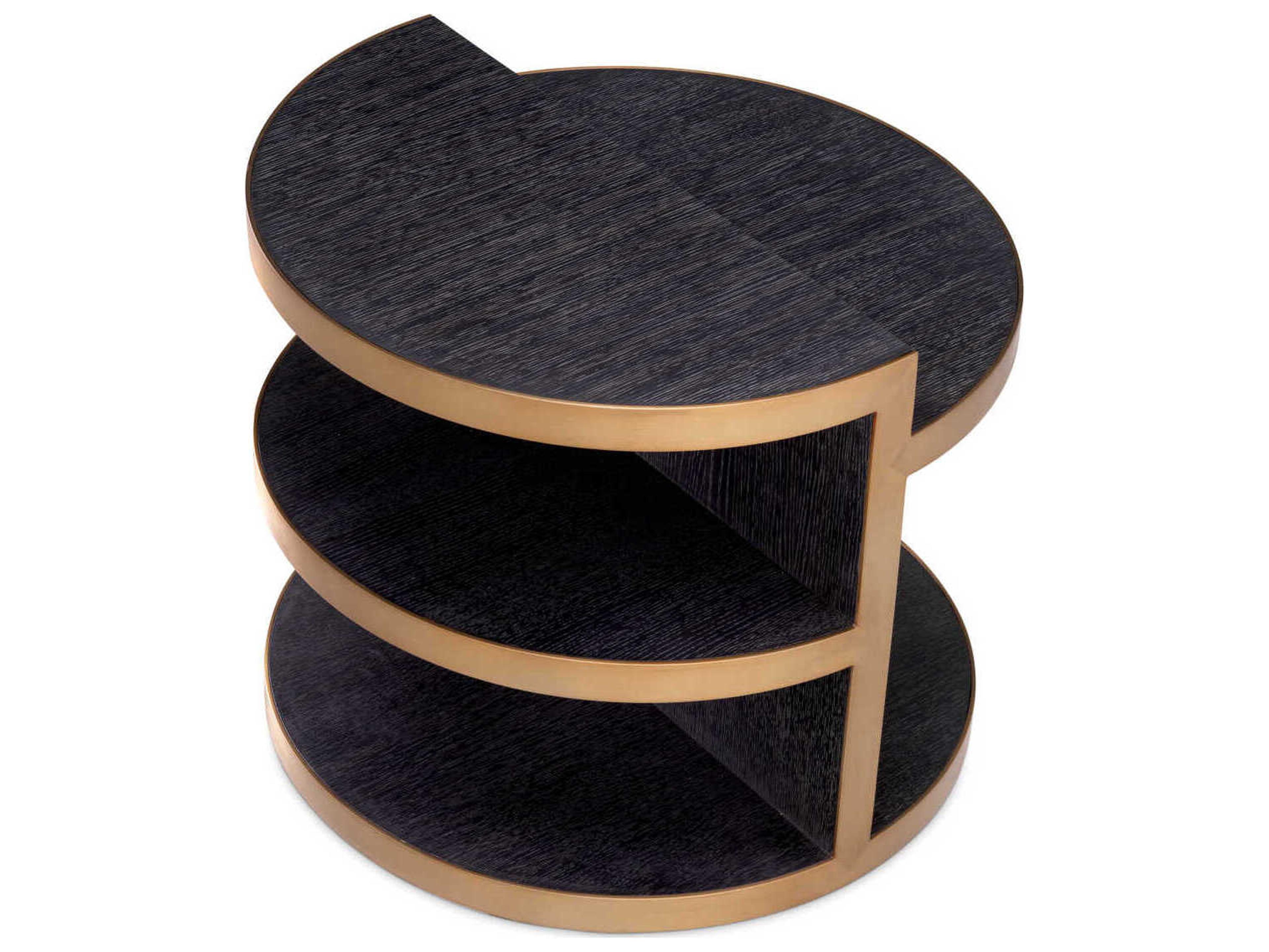 Eichholtz Nilo Charcoal Grey Oak Veneer Brushed Brass Side Table