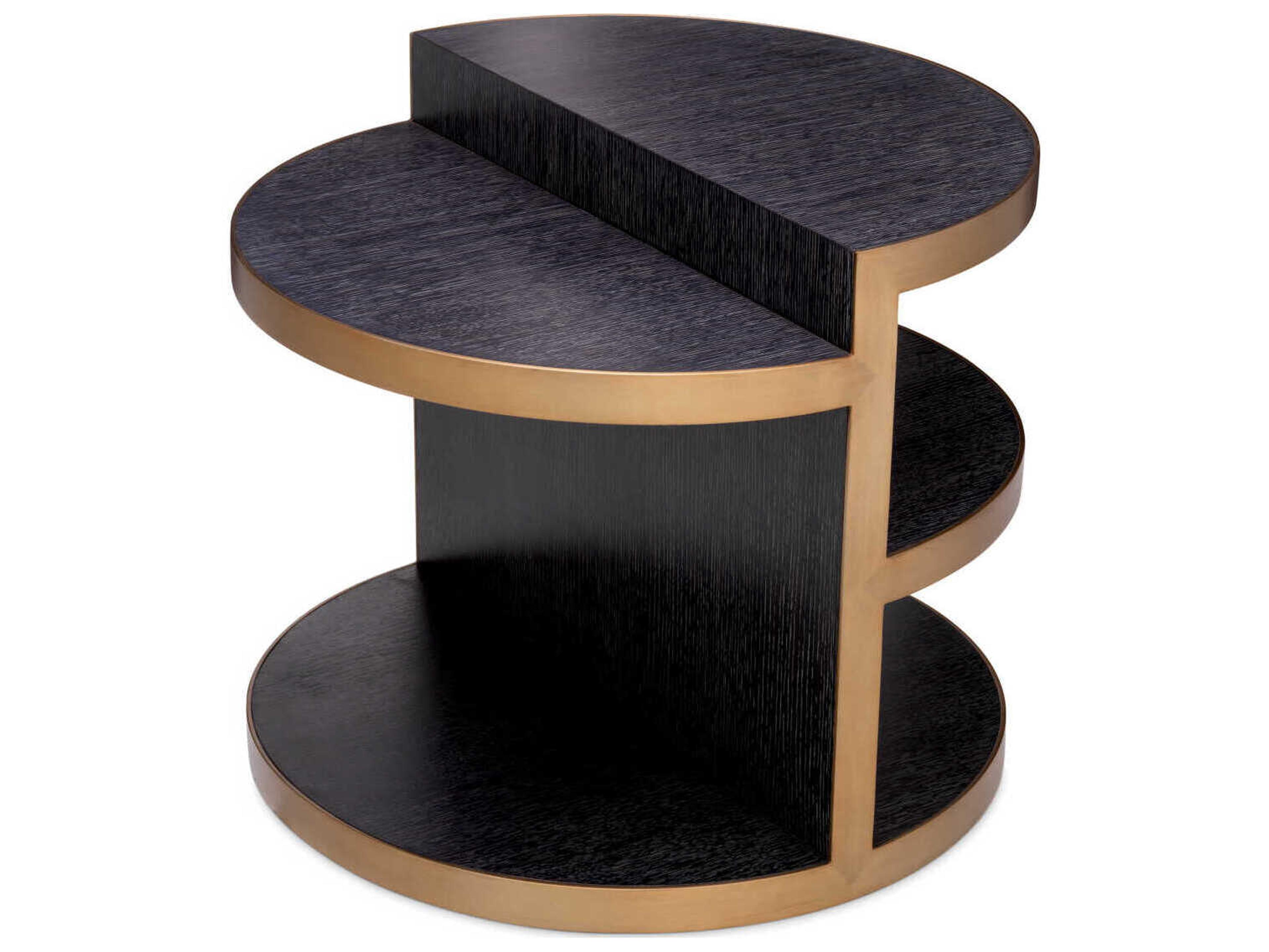 Eichholtz Nilo Charcoal Grey Oak Veneer Brushed Brass Side Table