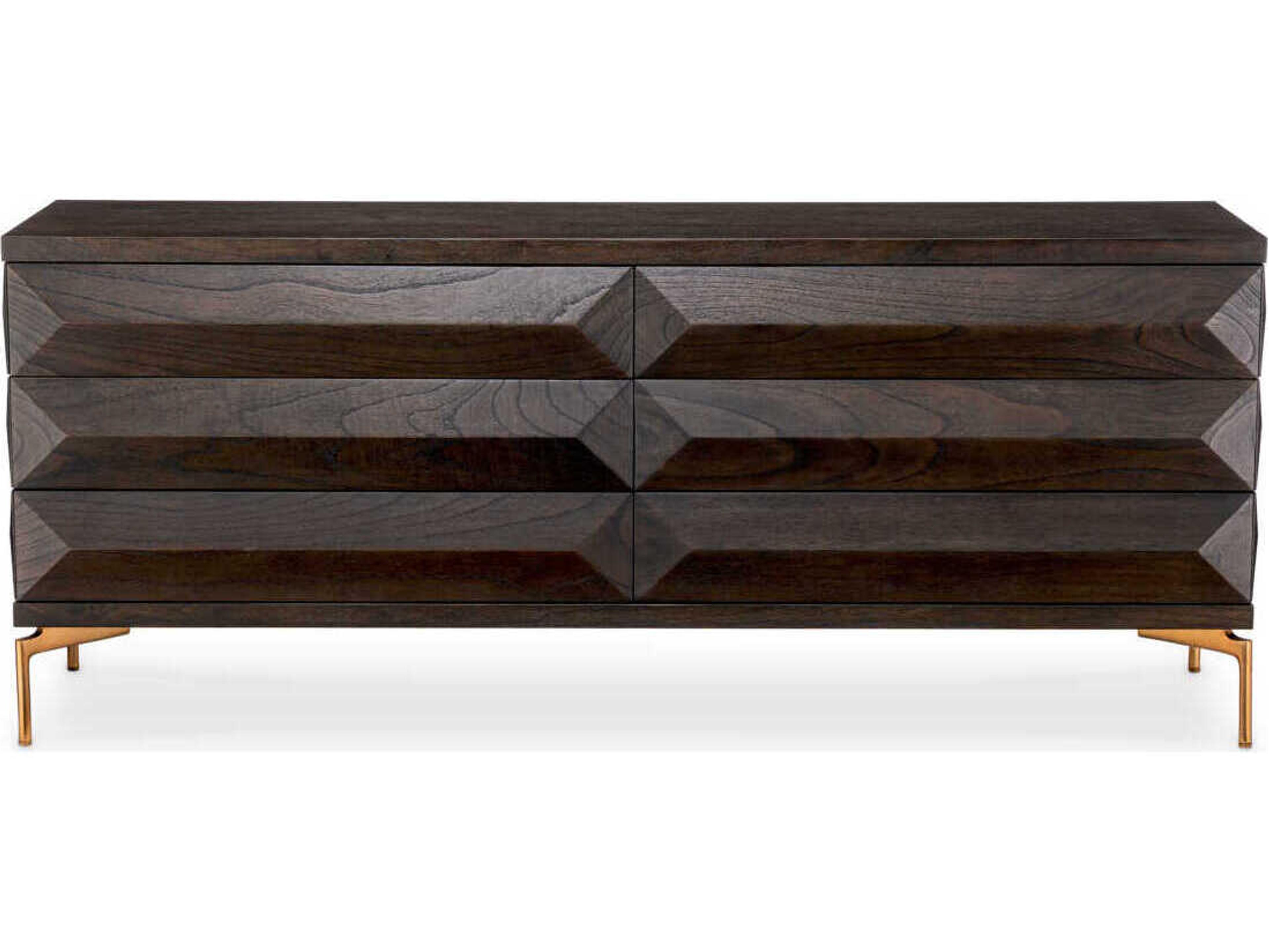 Eichholtz Dresser Denver Mocha Oak Veneer Brushed Brass Drawer