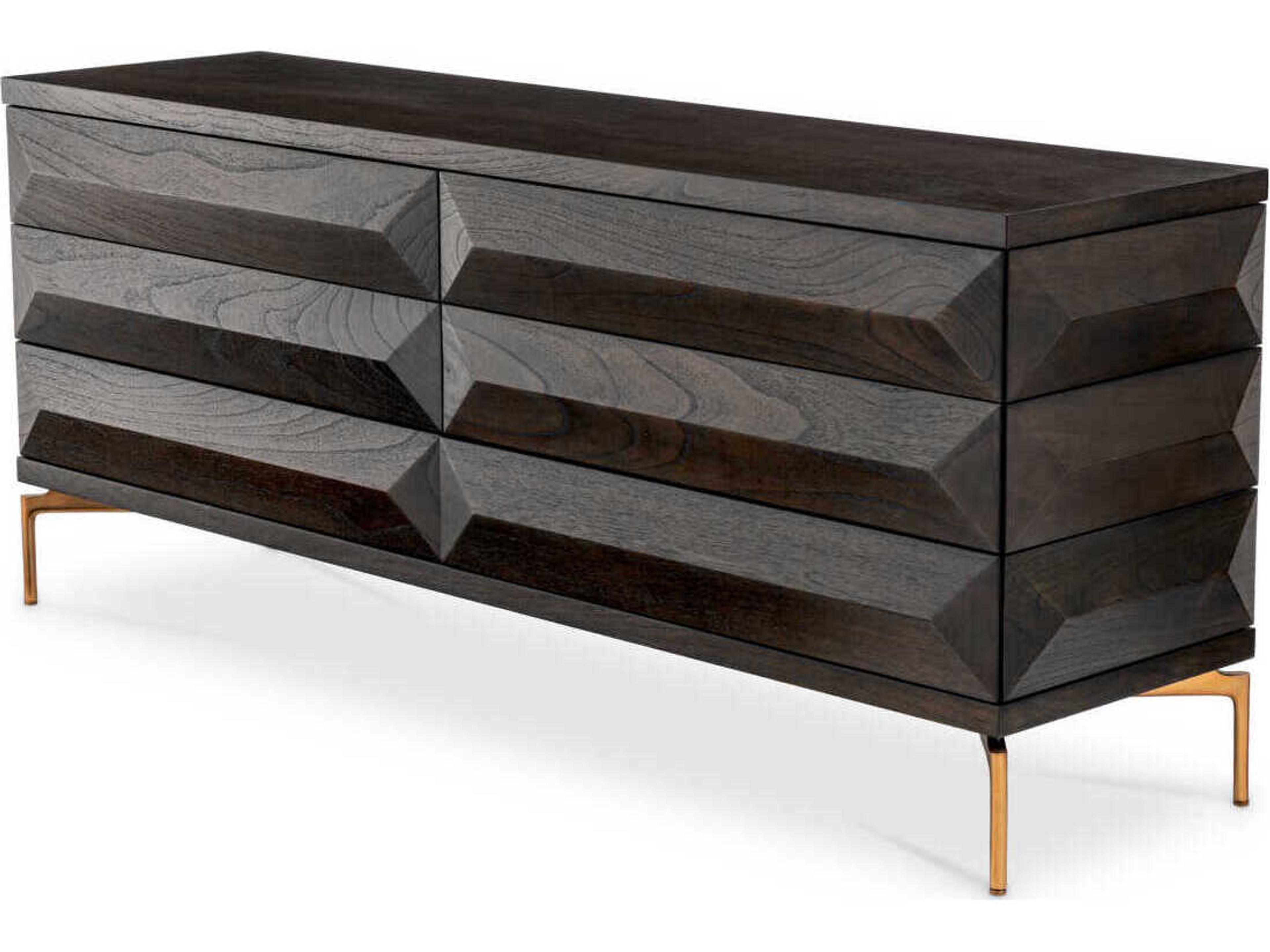 Eichholtz Dresser Denver Mocha Oak Veneer Brushed Brass Drawer