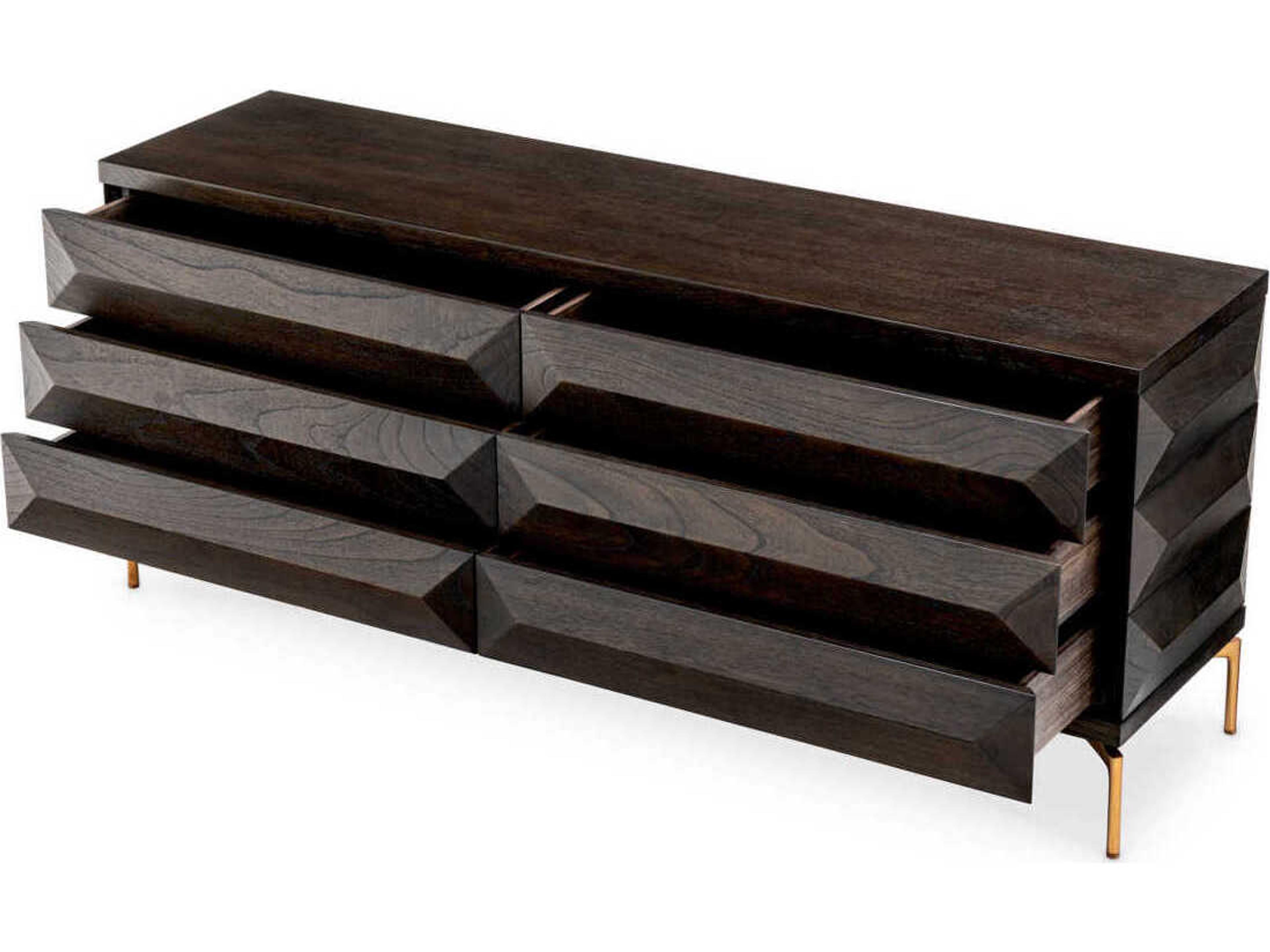 Eichholtz Dresser Denver Mocha Oak Veneer Brushed Brass Drawer