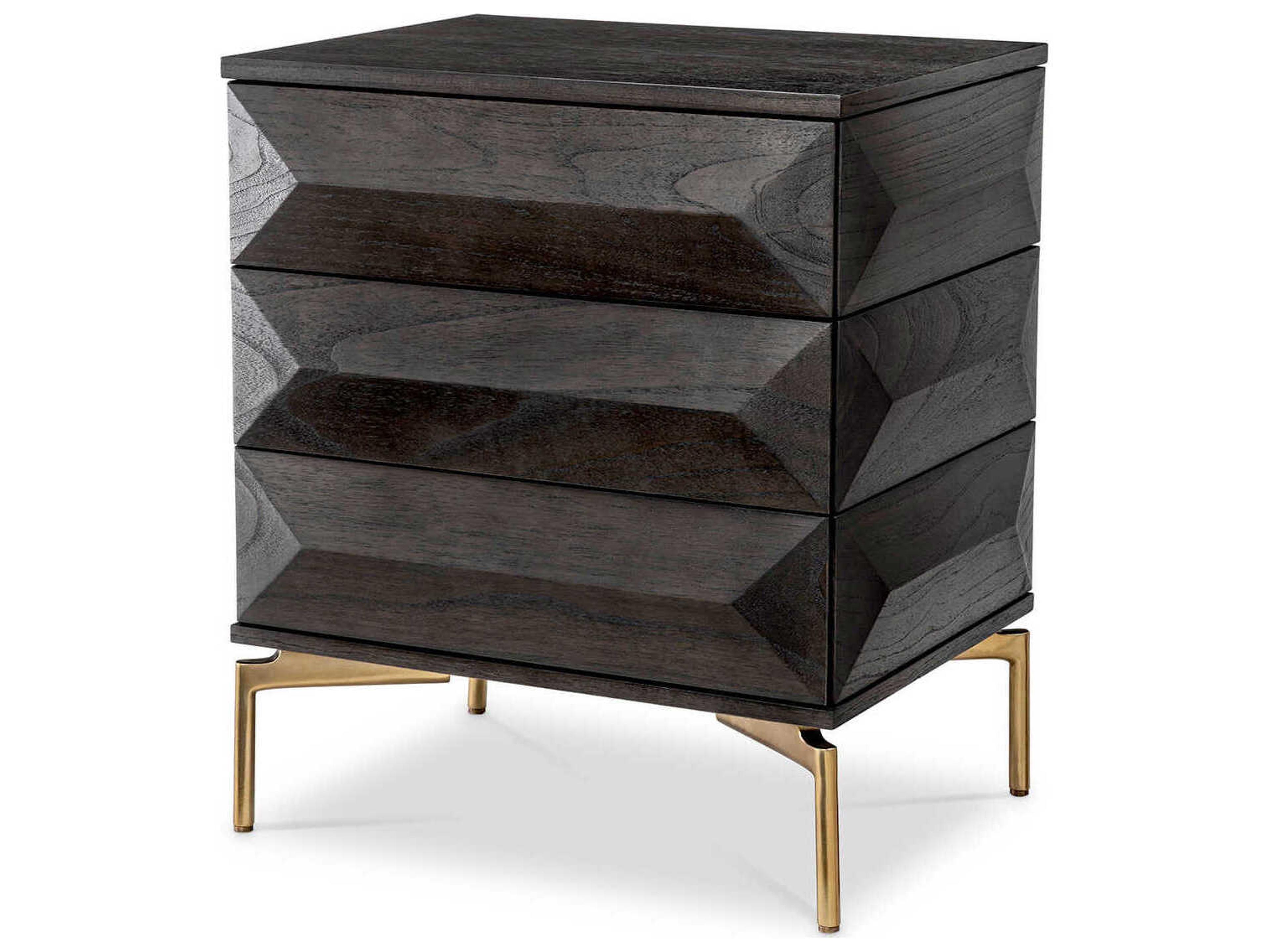 Denver Nightstand Mocha Oak Veneer Brushed Brass