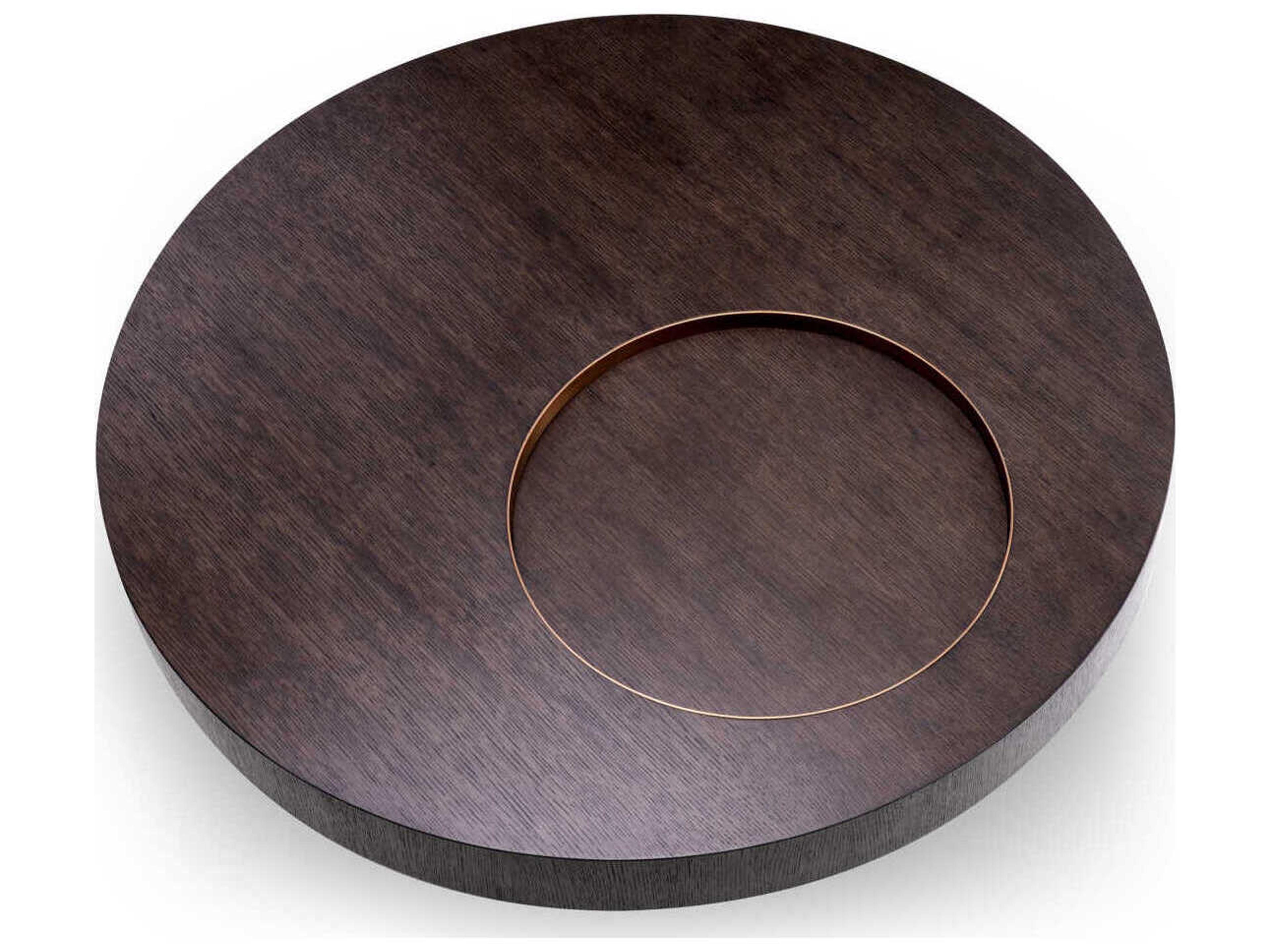Eichholtz Otus Round Mocha Oak Veneer Brushed Brass Coffee Table