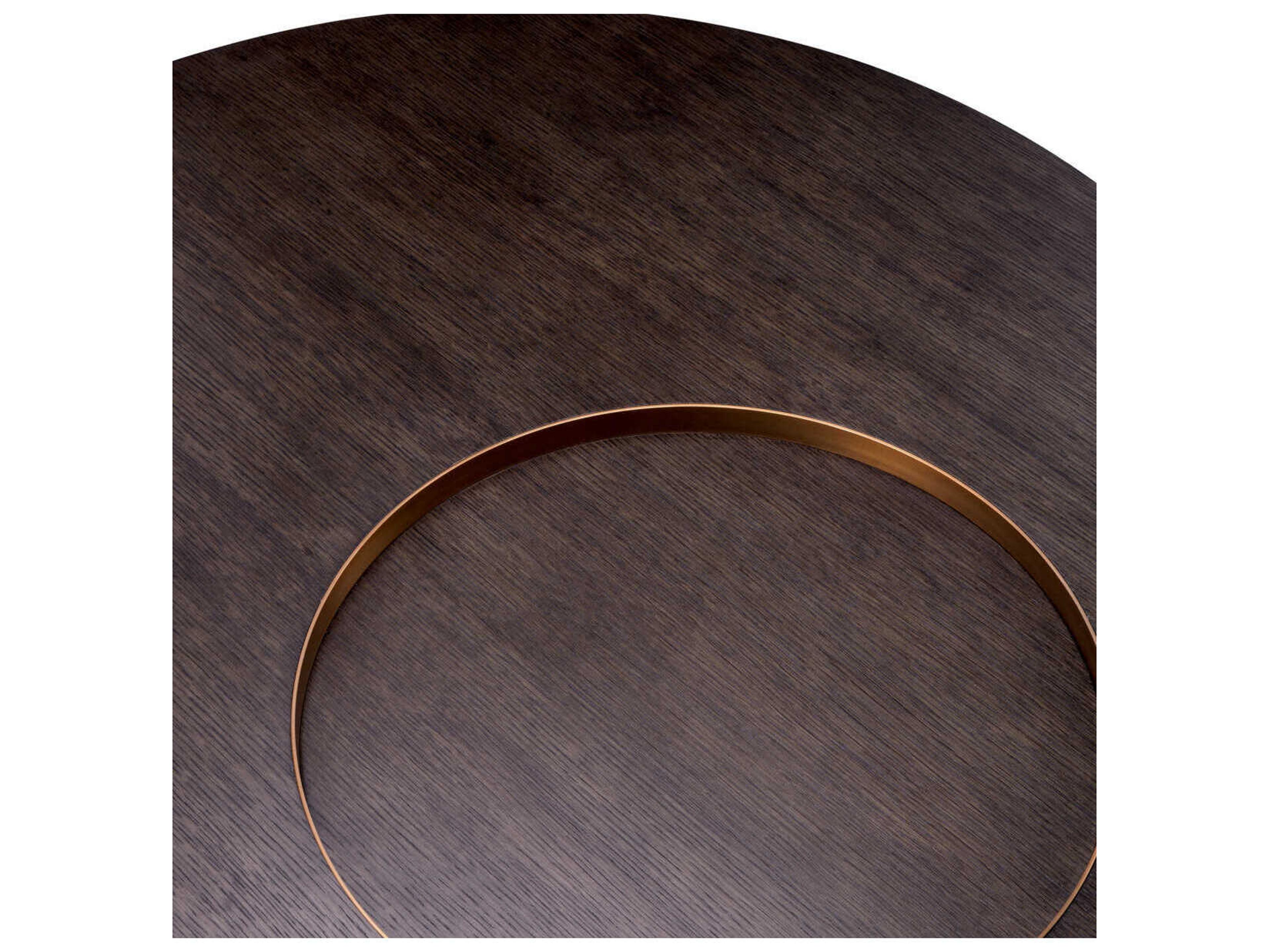 Eichholtz Otus Round Mocha Oak Veneer Brushed Brass Coffee Table