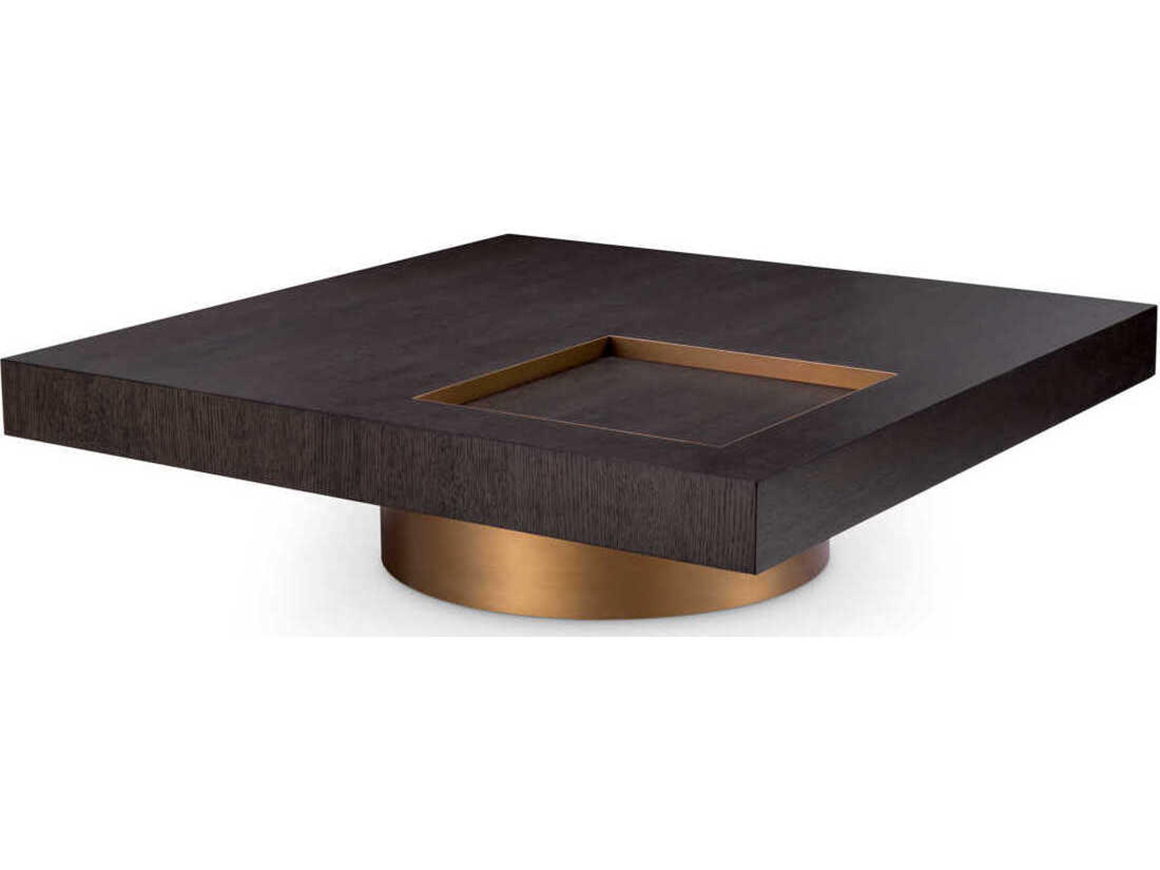 Eichholtz Otus Square Mocha Oak Veneer Brushed Brass Coffee Table