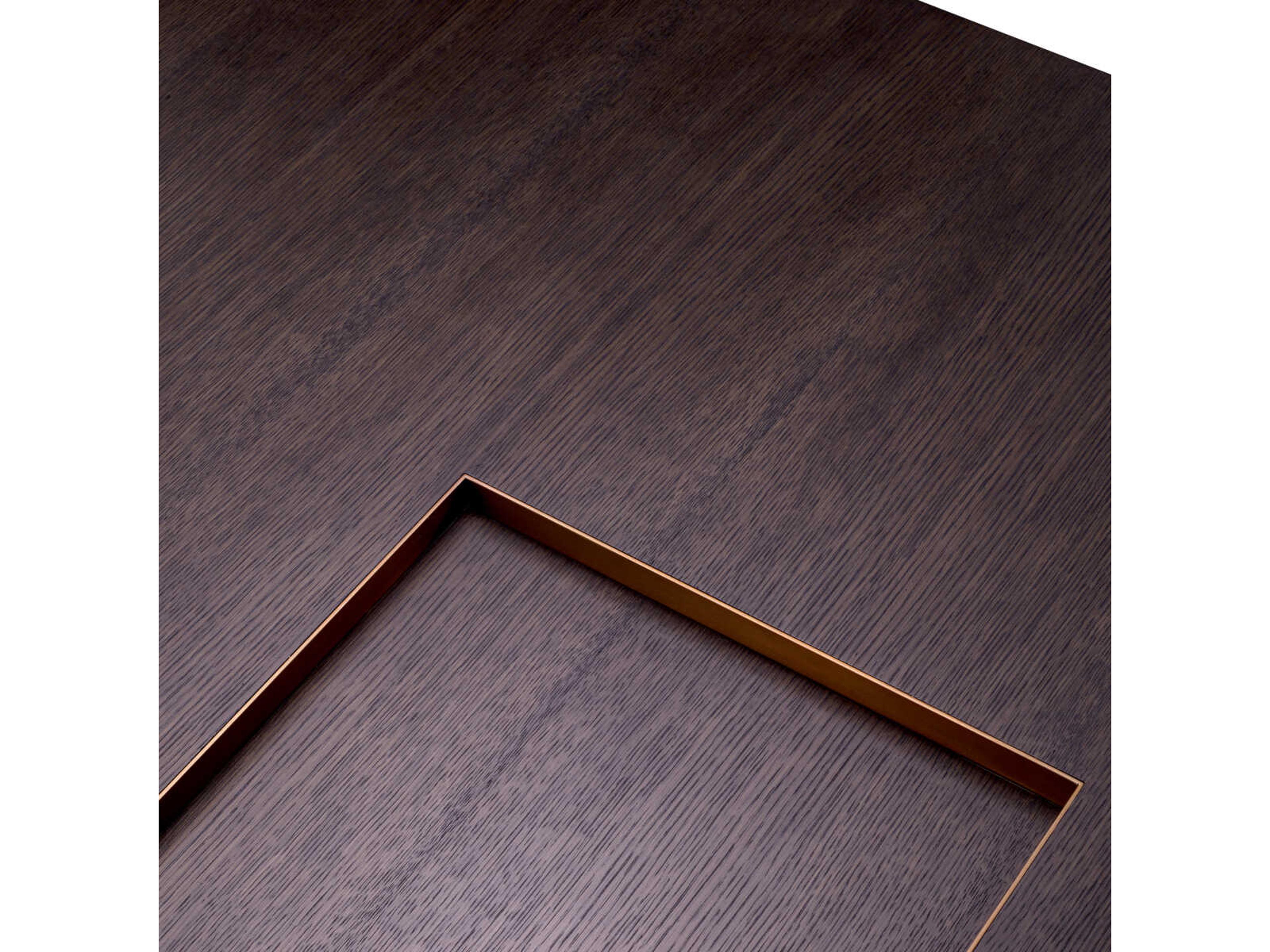 Eichholtz Otus Square Mocha Oak Veneer Brushed Brass Coffee Table