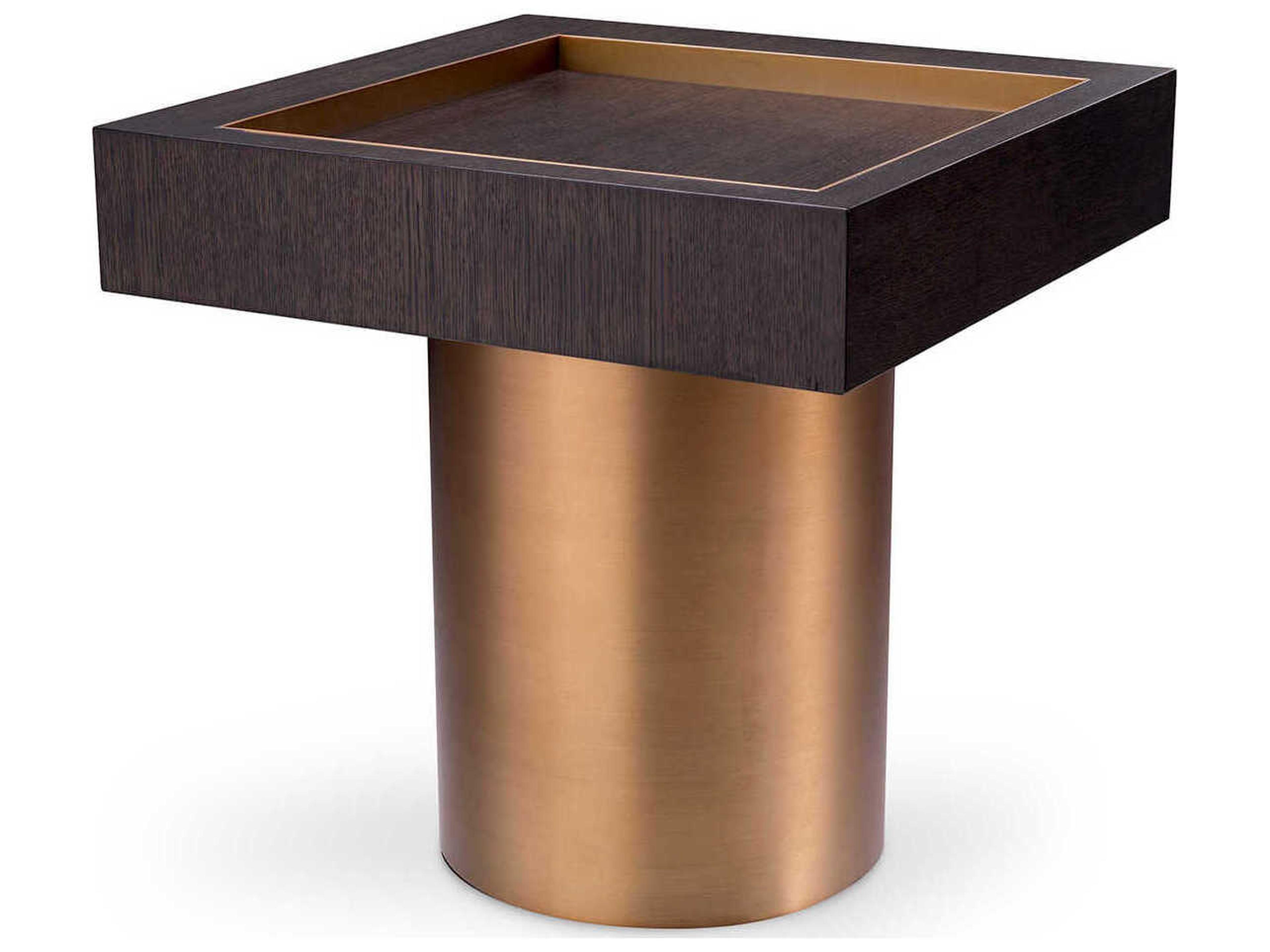 Otus Square Mocha Oak Veneer Brushed Brass Side Table