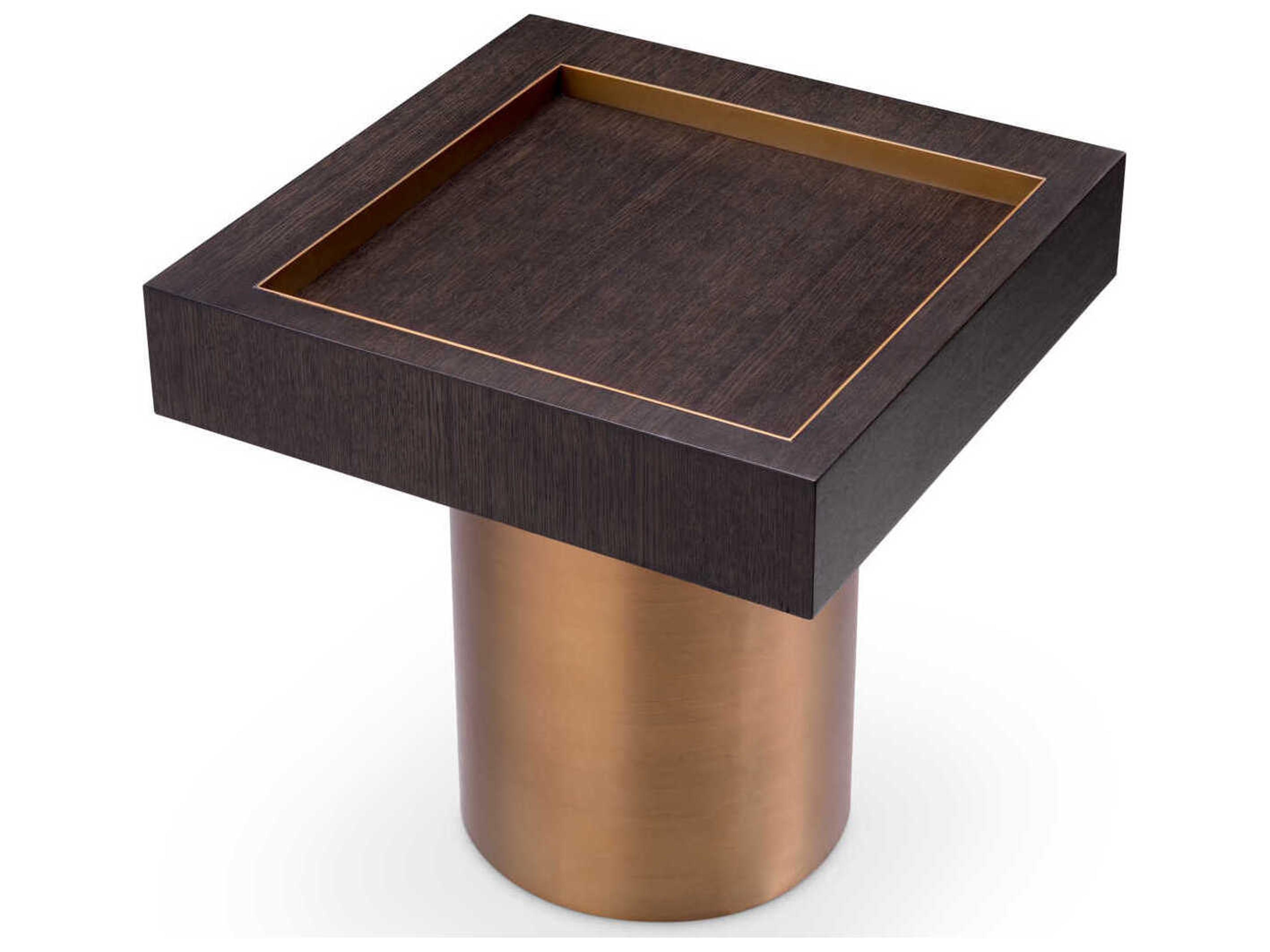 Eichholtz Otus Square Mocha Oak Veneer Brushed Brass Side Table