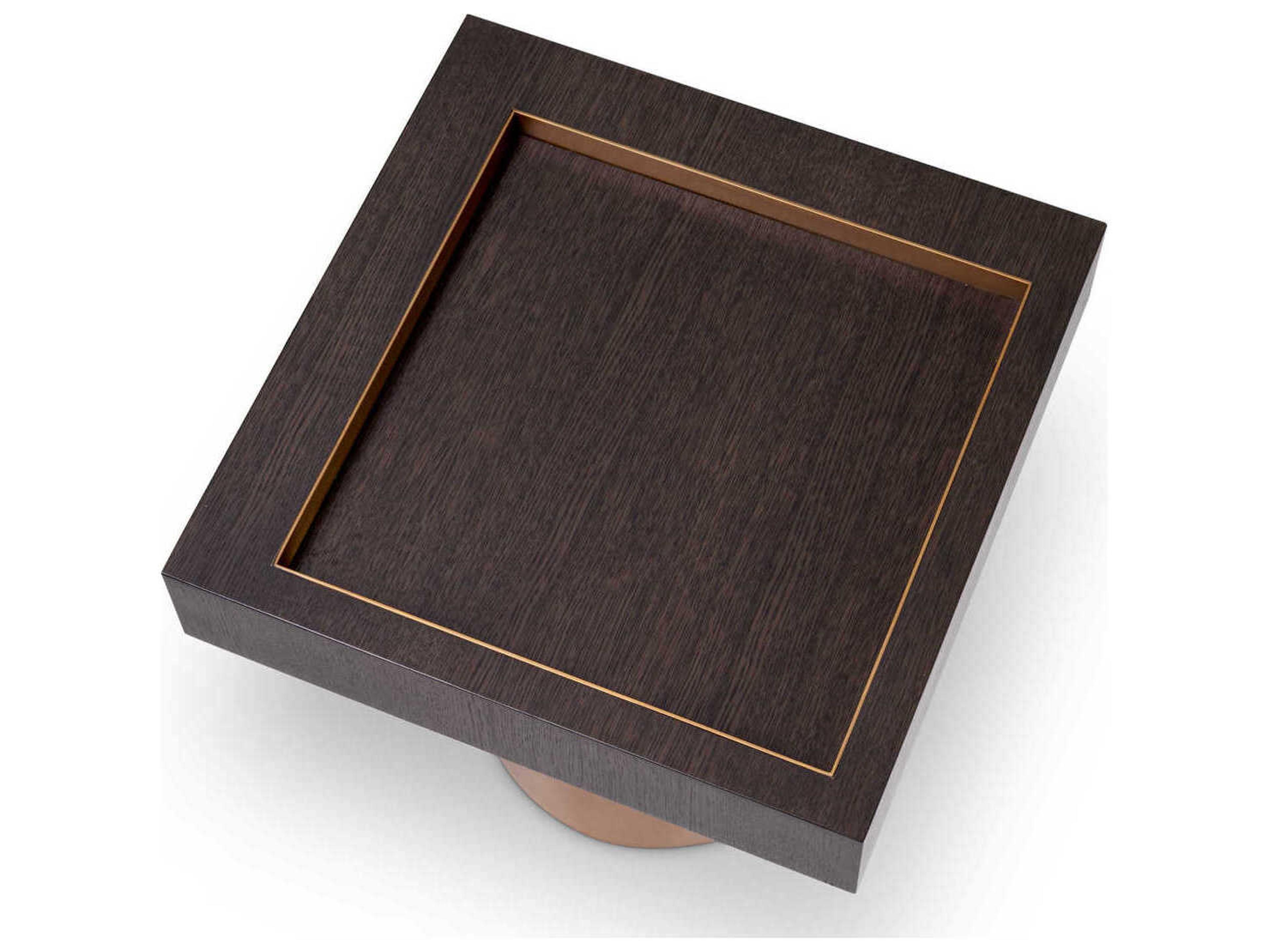 Eichholtz Otus Square Mocha Oak Veneer Brushed Brass Side Table