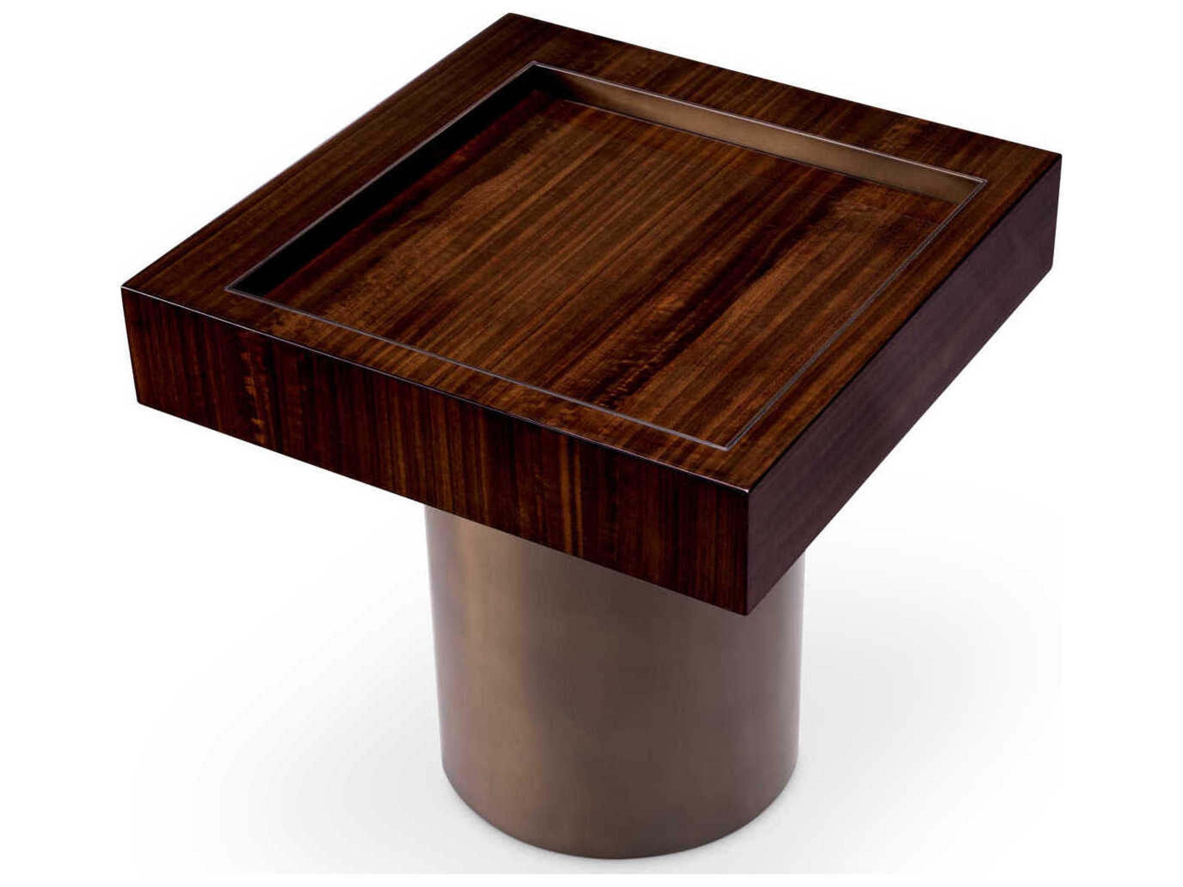 Eichholtz Otus Square Eucalyptus Veneer Bronze Side Table