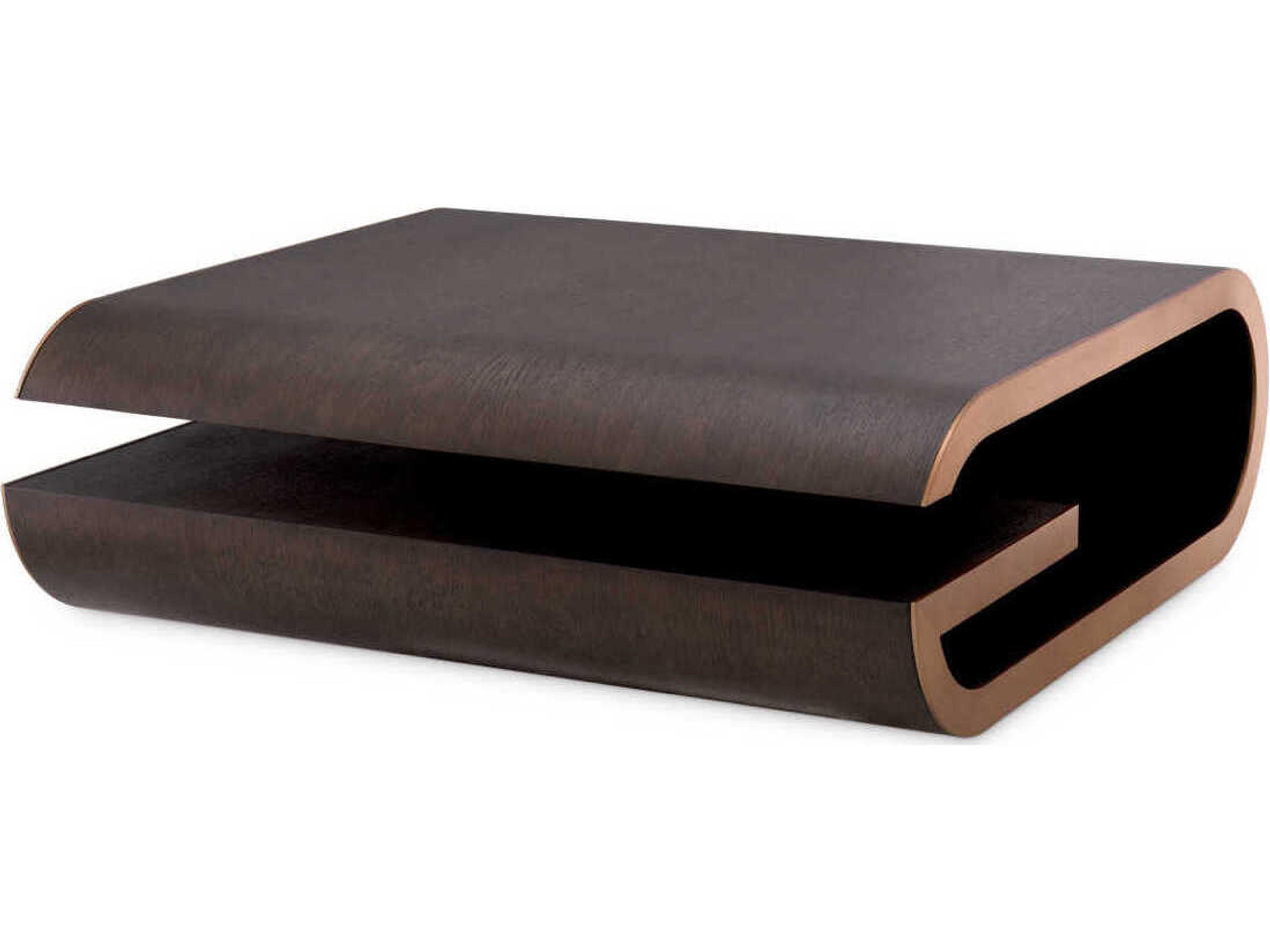 Eichholtz Galan Mocha Oak Veneer Brushed Brass Coffee Table