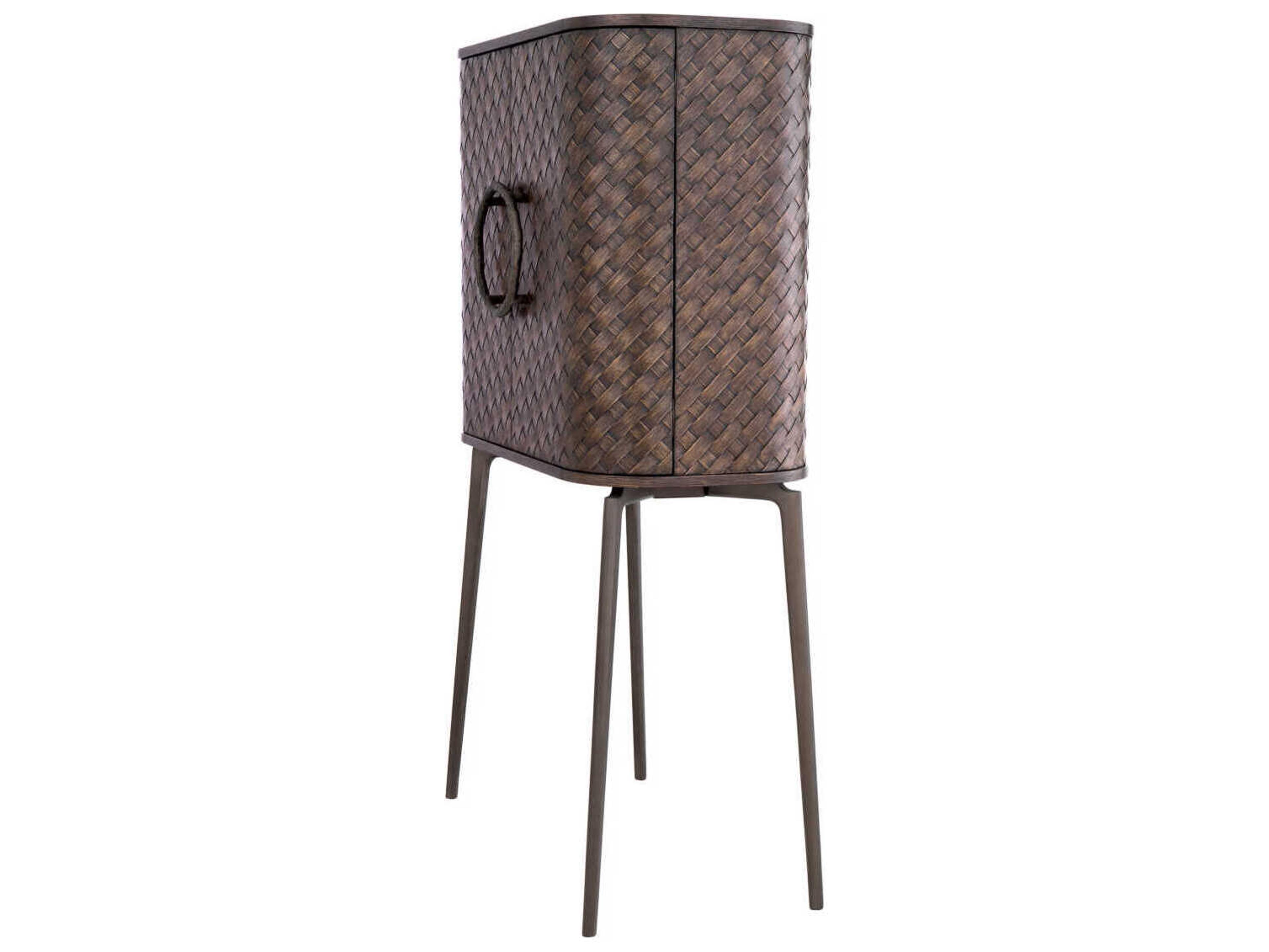 Eichholtz Nilsson Oak Veneer Bronze Bar Cabinet