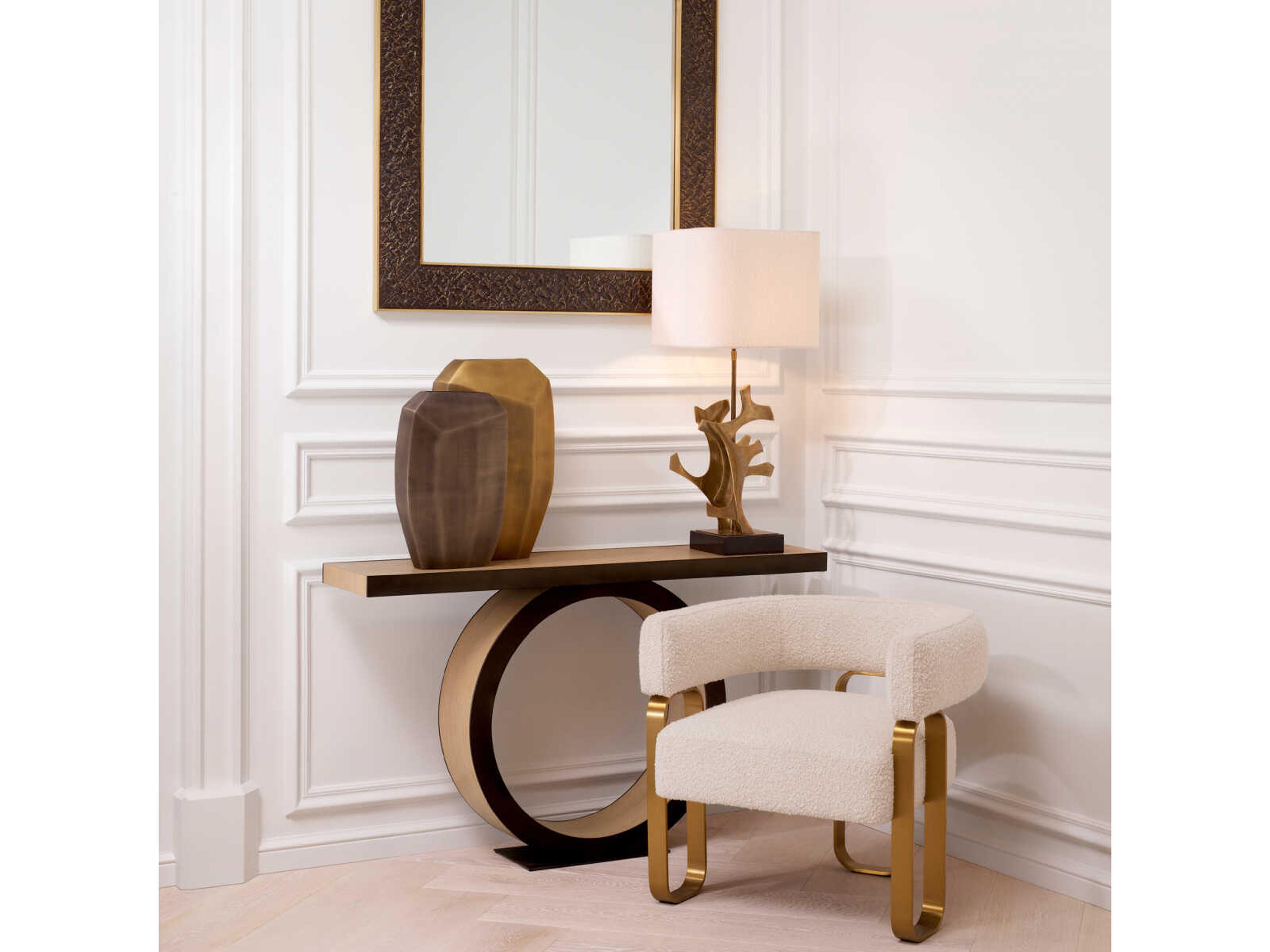Eichholtz Odis Natural Oak Veneer Bronze Console Table