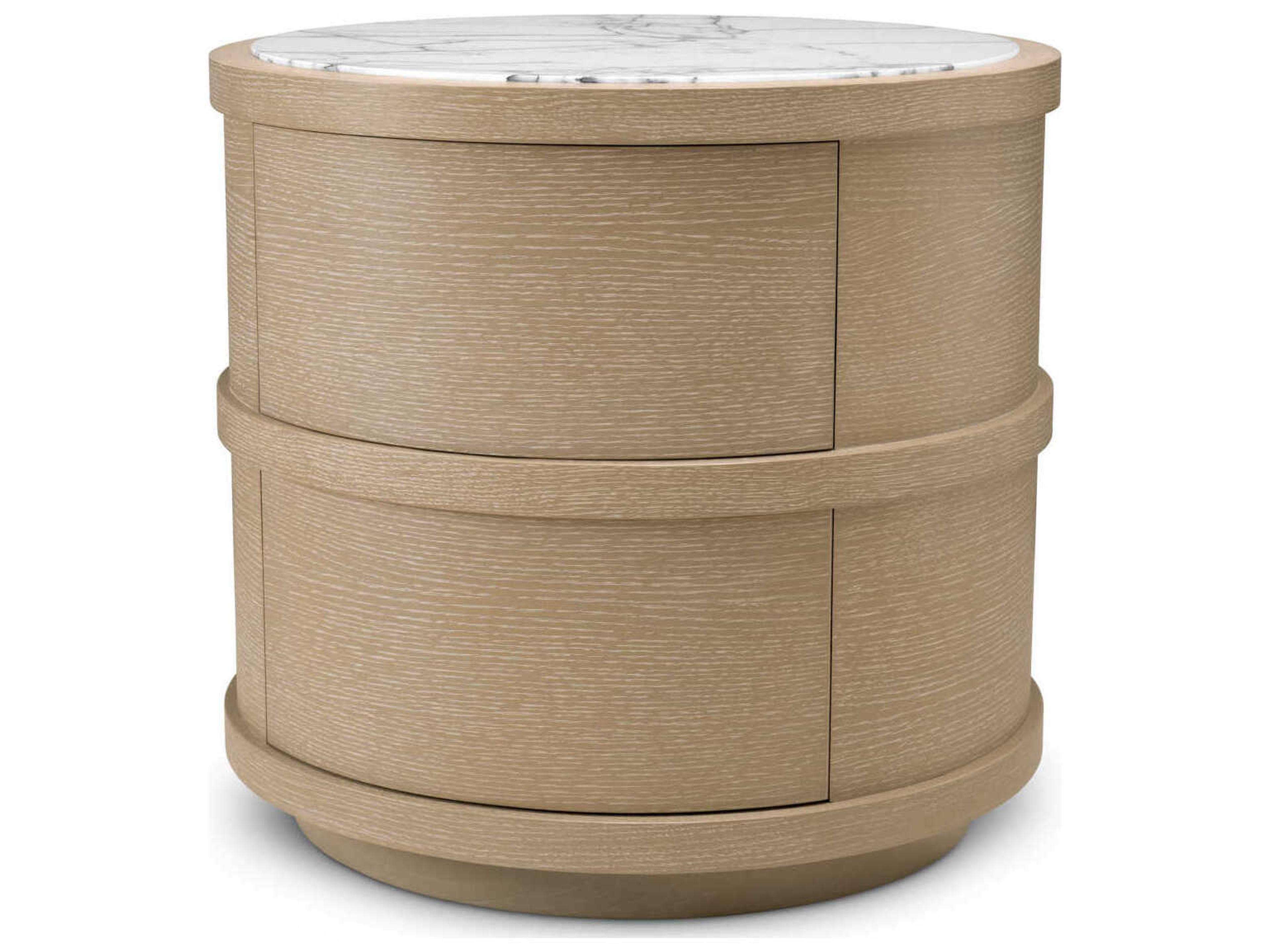 Nightstand Cabana Round Washed Oak Veneer And Marble