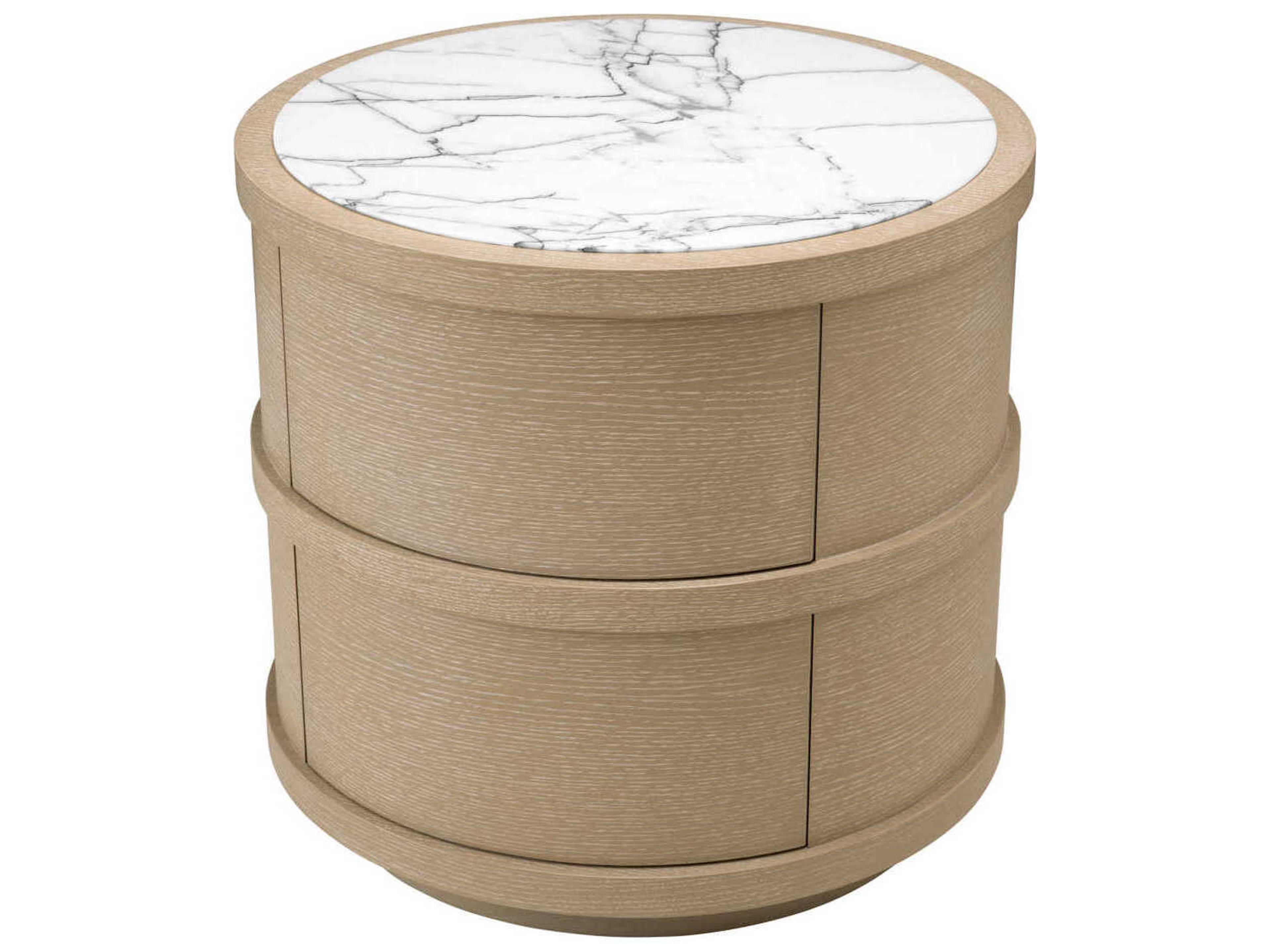 Eichholtz Cabana Round Washed Oak Veneer Nightstand