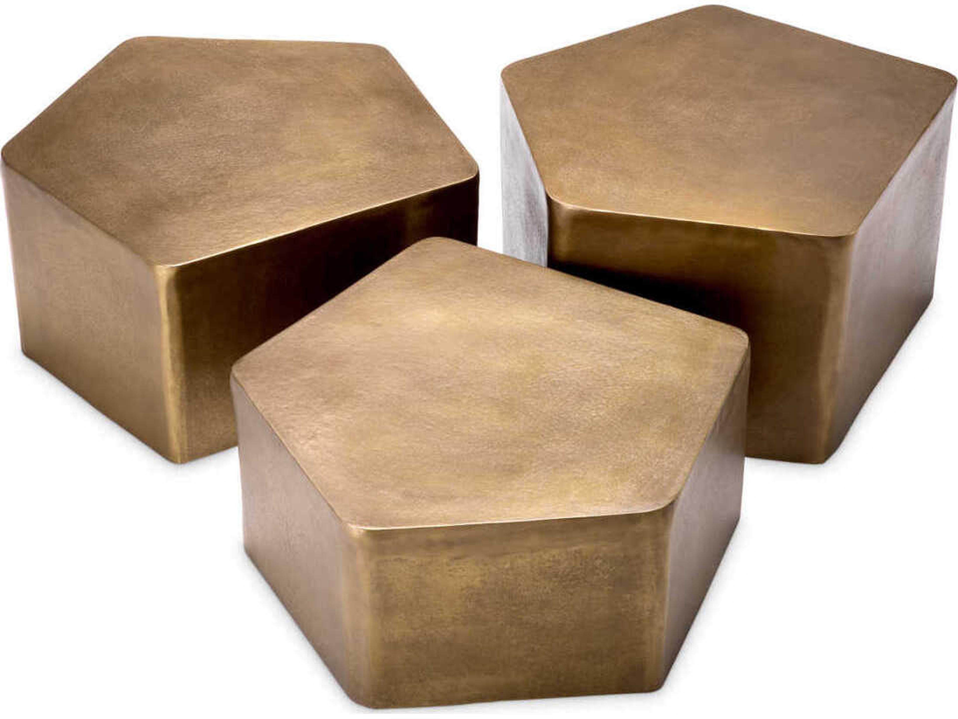 Eichholtz Veenazza Vintage Brass Set of 3 Coffee Table