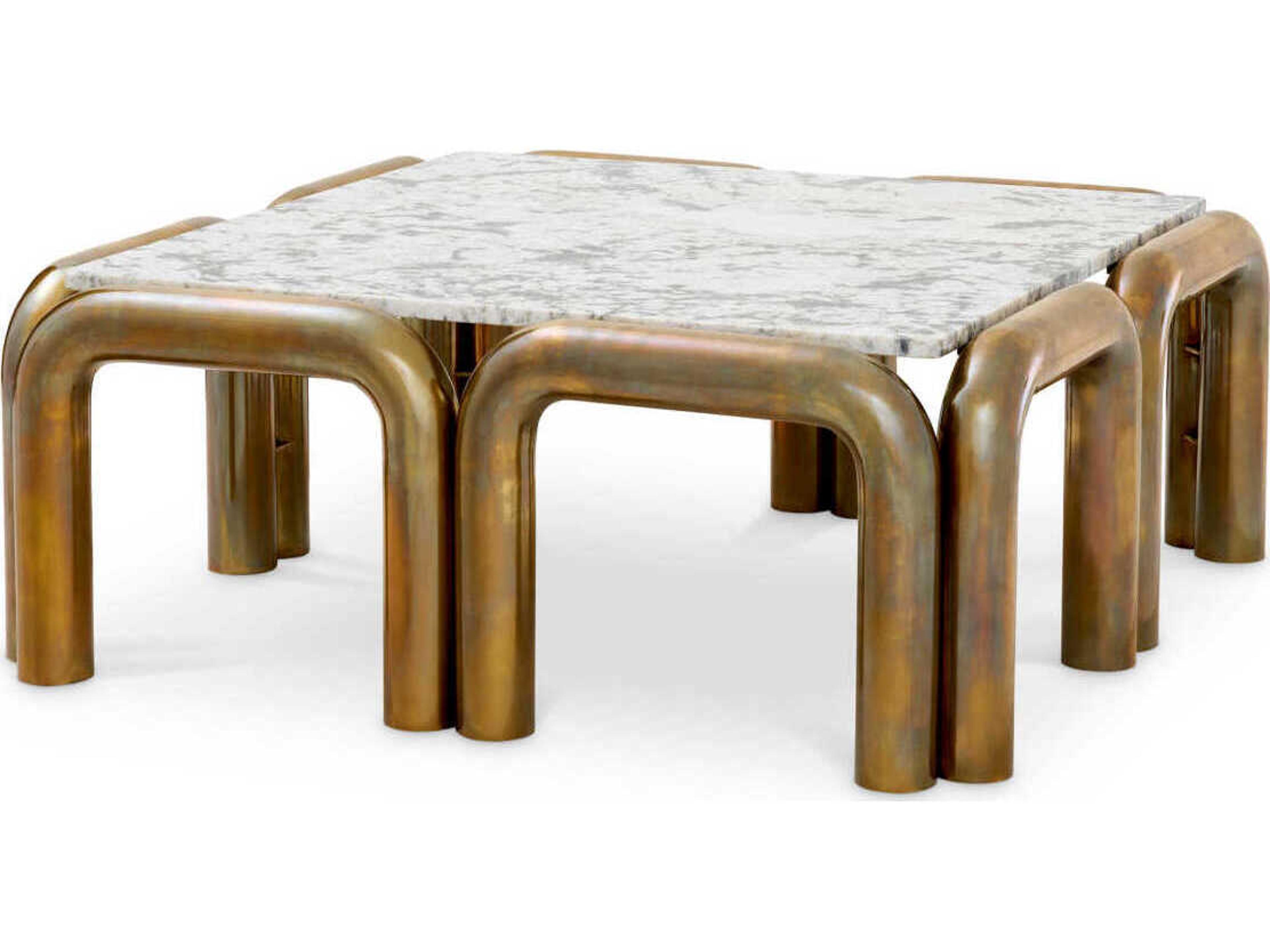 Sunwood Vintage Brass White Marble Top Coffee Table