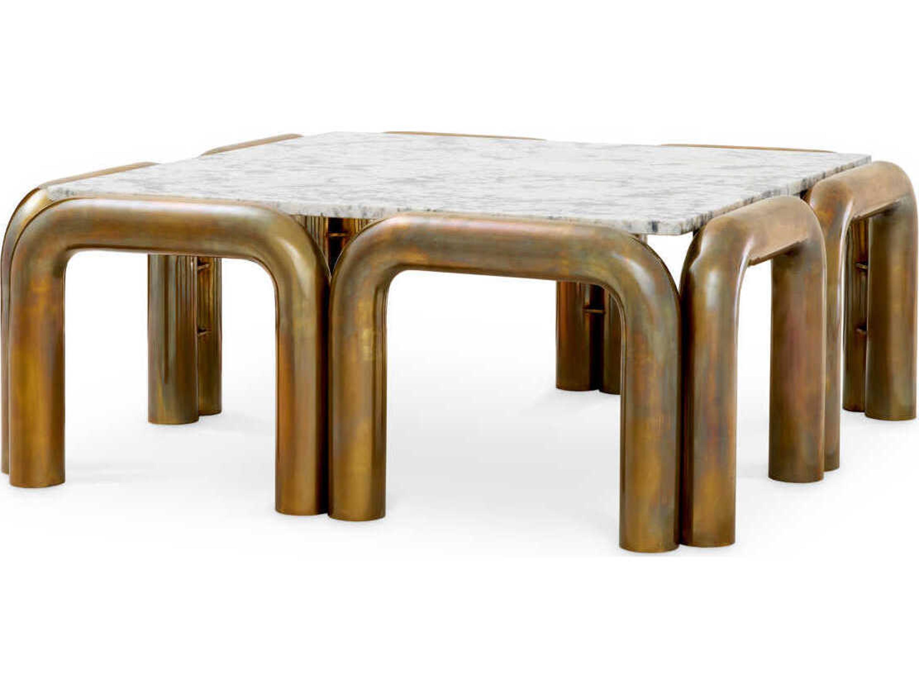 Eichholtz Sunwood Vintage Brass White Marble Top Coffee Table