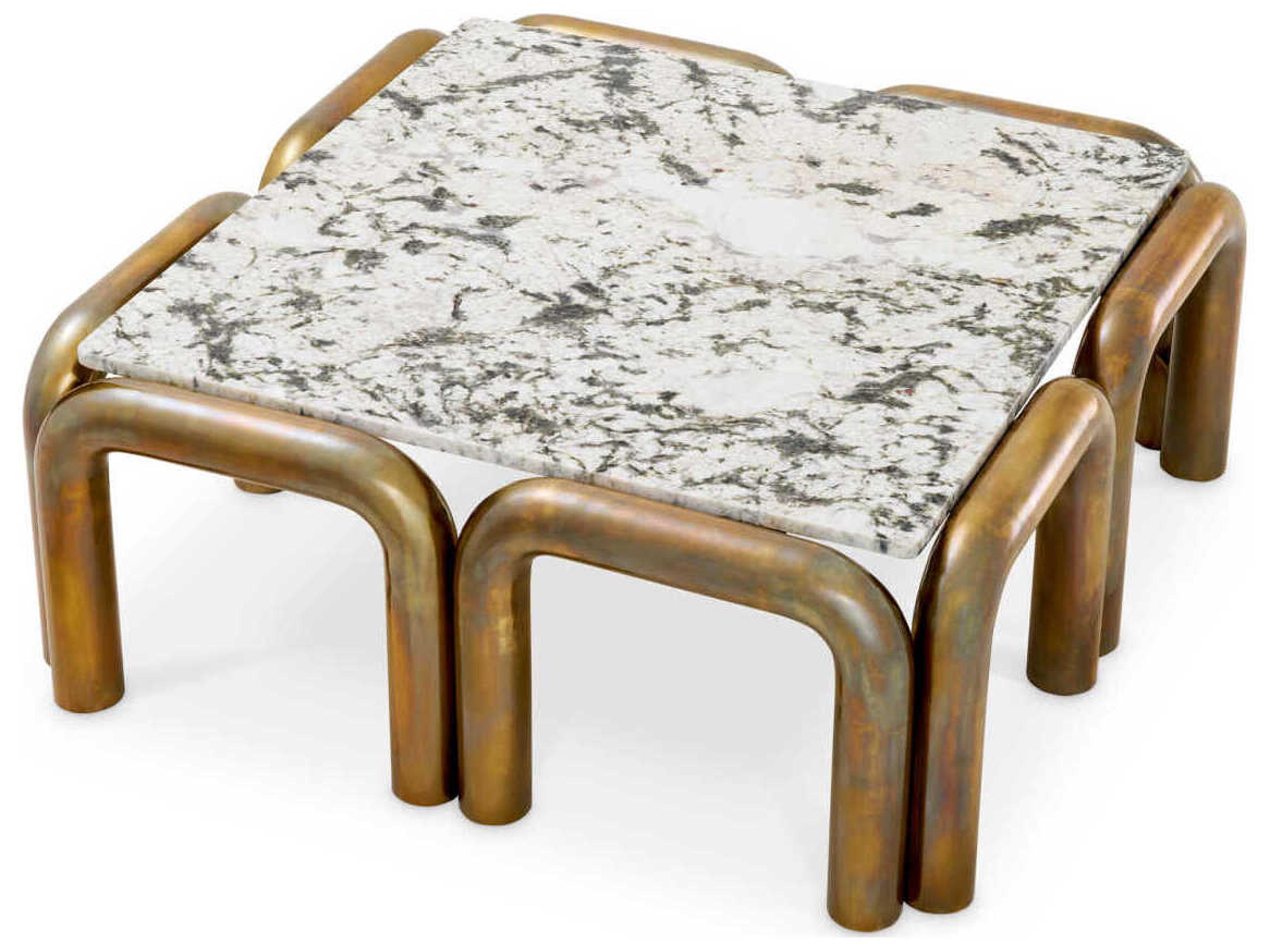 Eichholtz Sunwood Vintage Brass White Marble Top Coffee Table