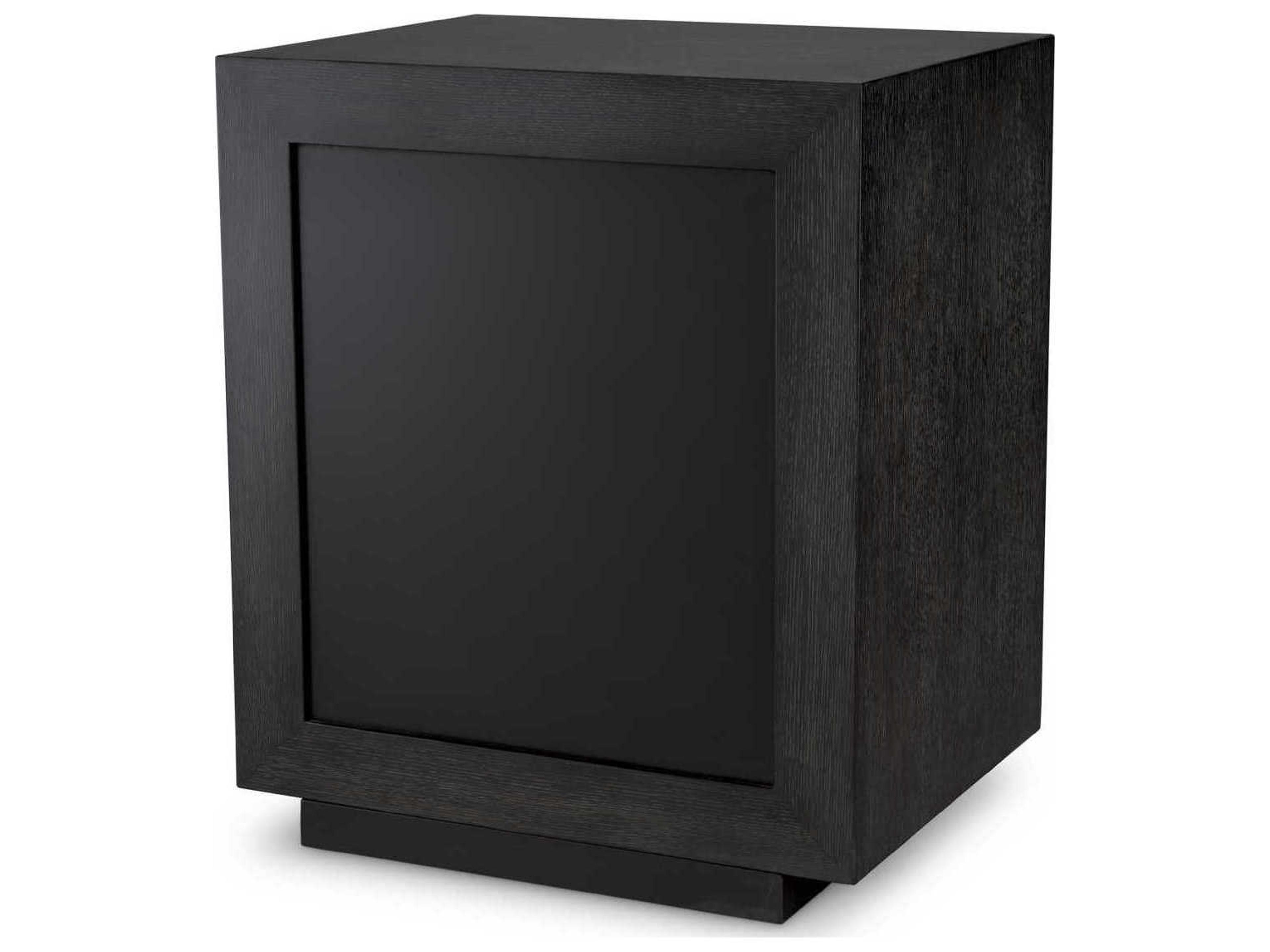Eichholtz Bogart Charcoal Grey Oak Veneer Antique Mirror Glass Nightstand