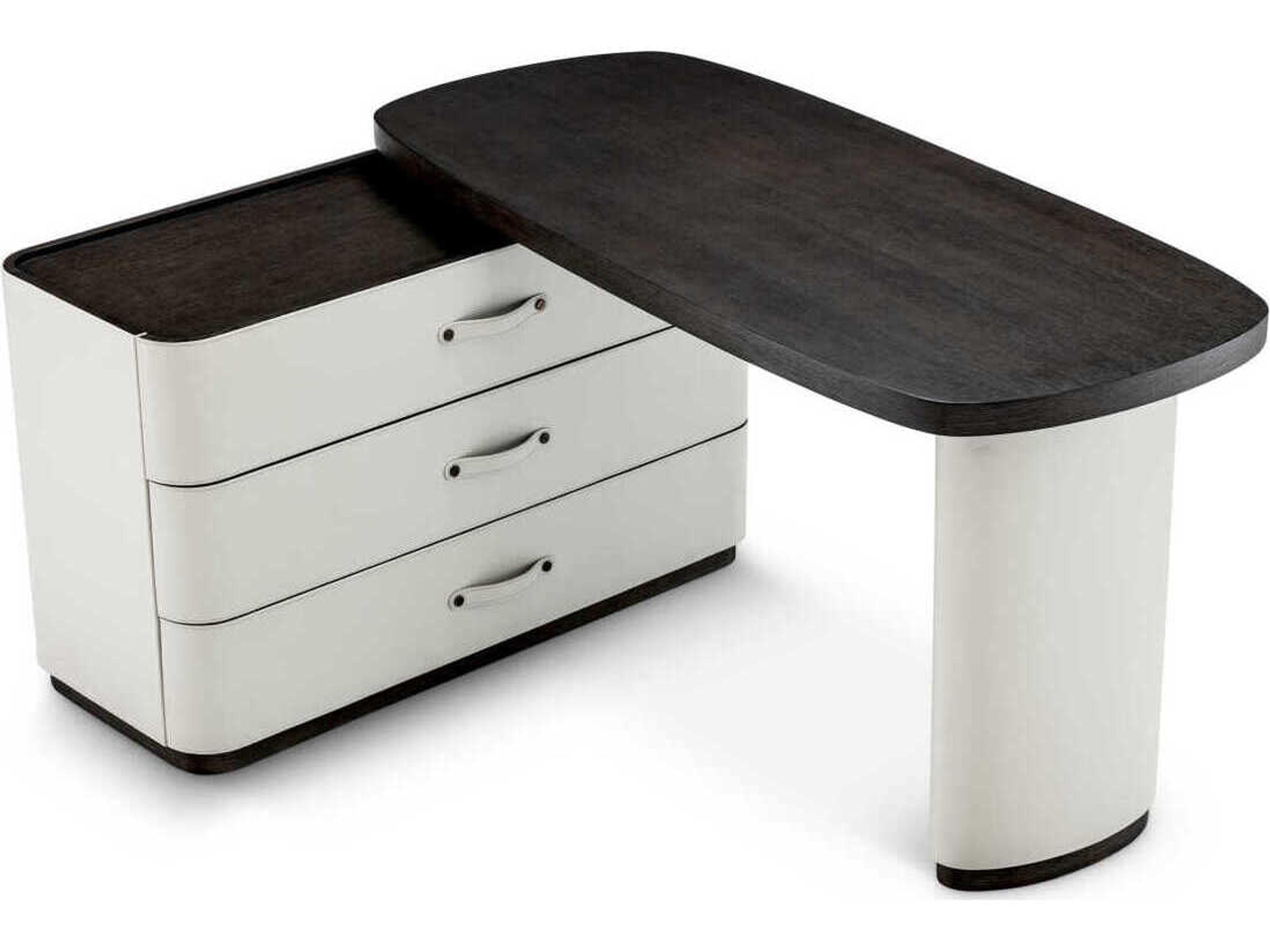 Numana Mocha Straight Oak Veneer Faux Leather Desk