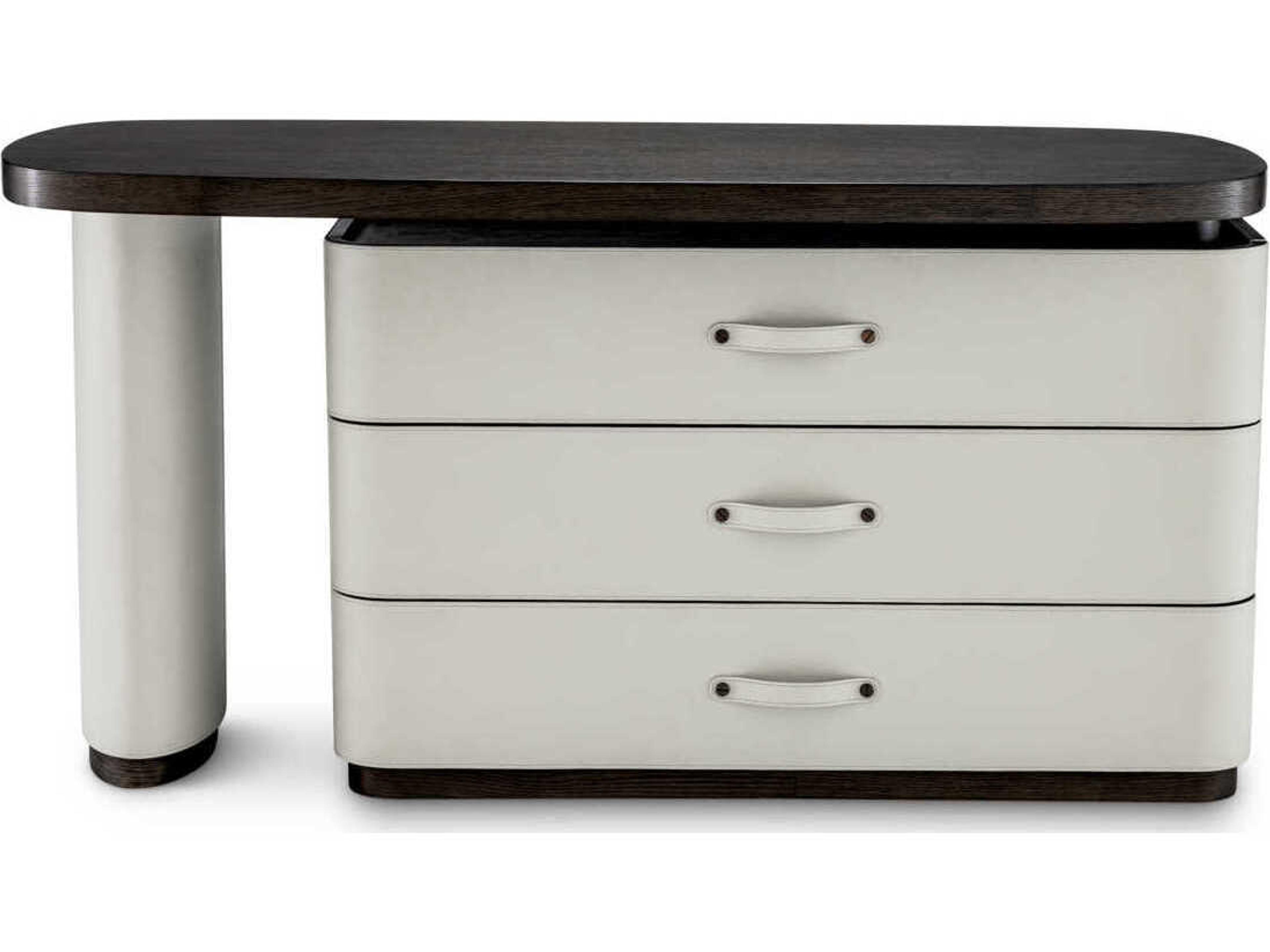 Eichholtz Numana Mocha Straight Oak Veneer Faux Leather Desk