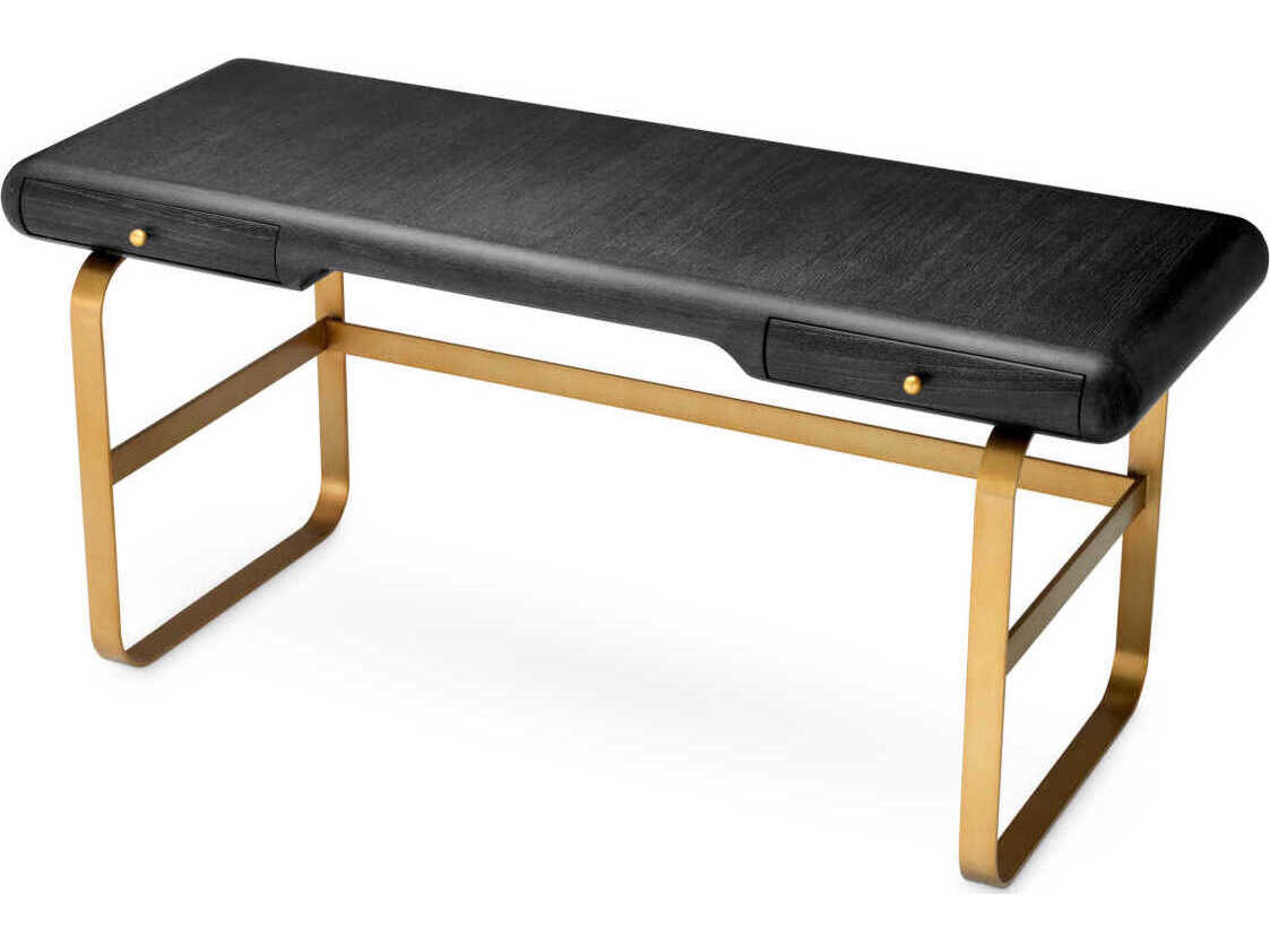 Eichholtz Nathaniel Charcoal Grey Oak Veneer Brushed Brass Desk